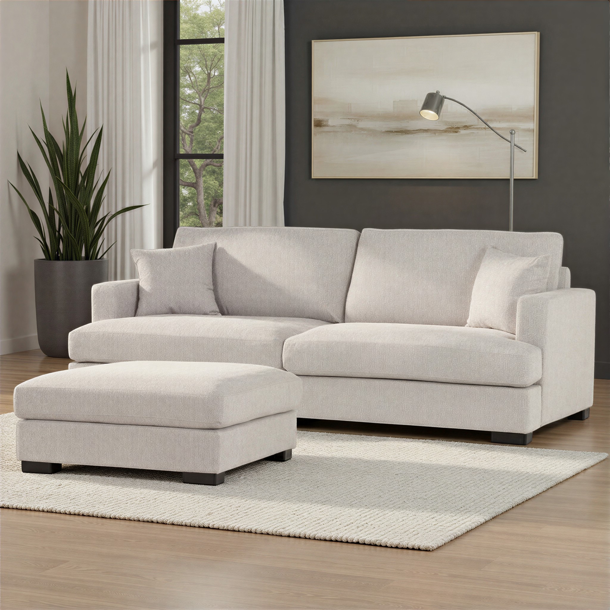 Milana 3 Seater + Ottoman, Light Grey