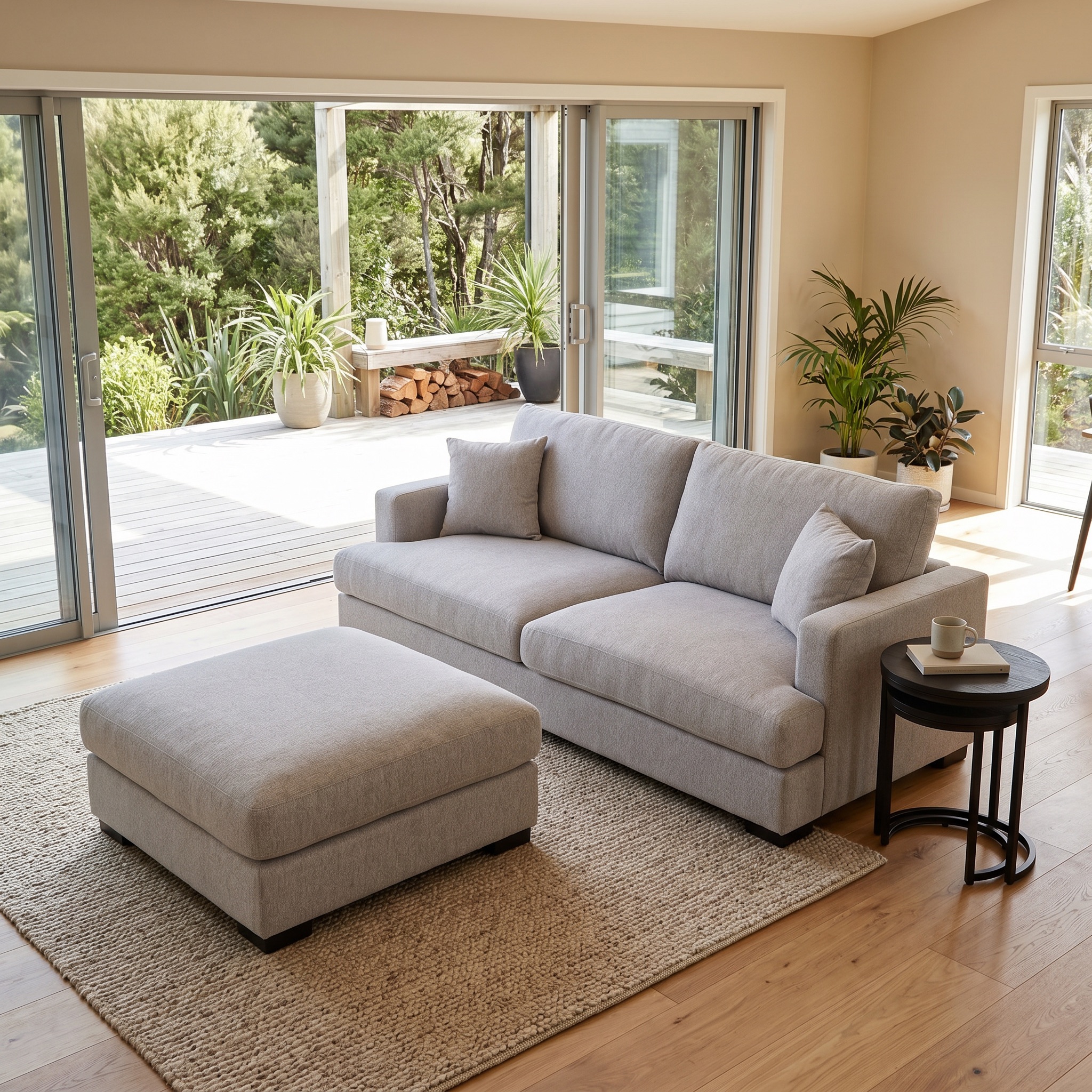 Milana 3 Seater + Ottoman, Light Grey