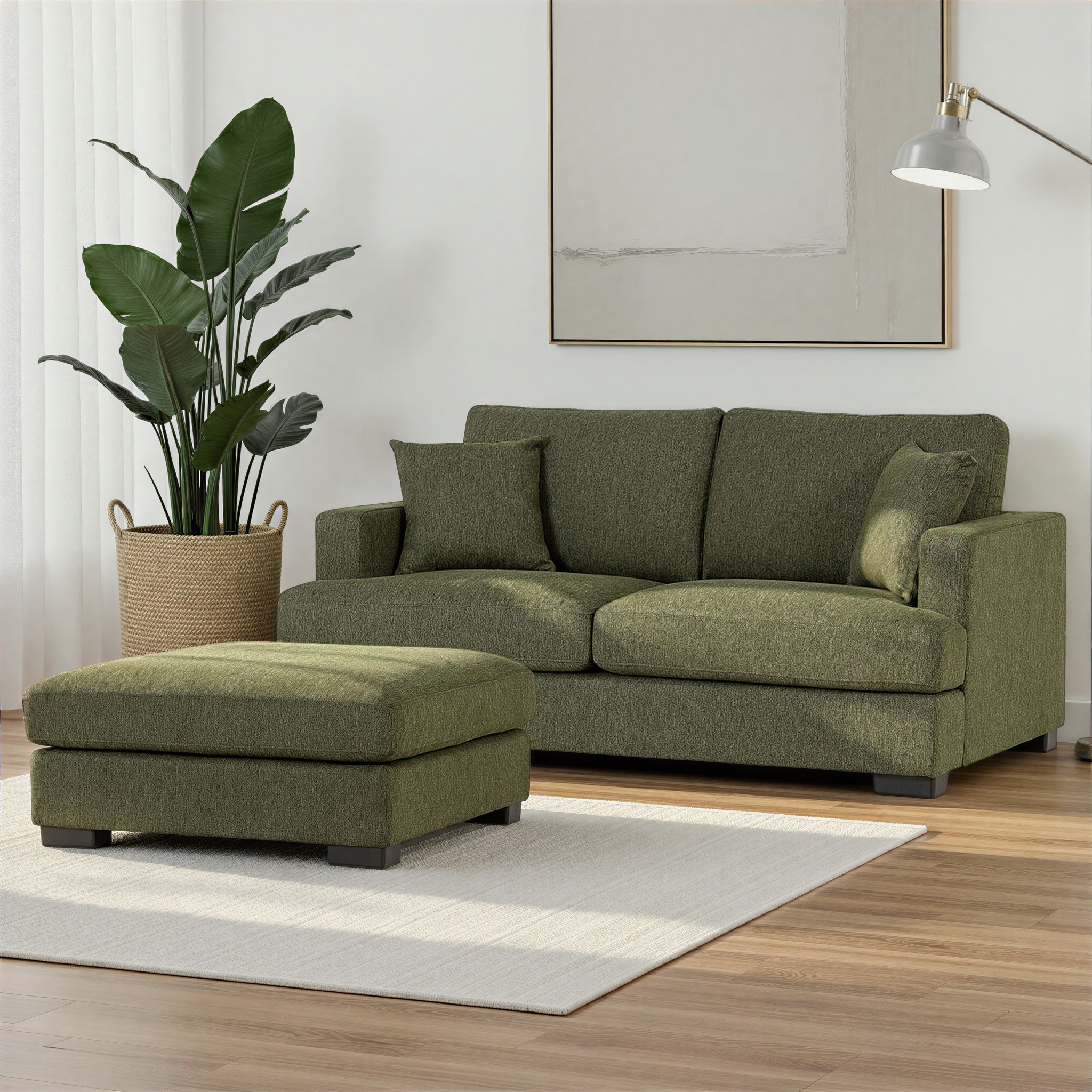 Milana 2 Seater + Ottoman, Green