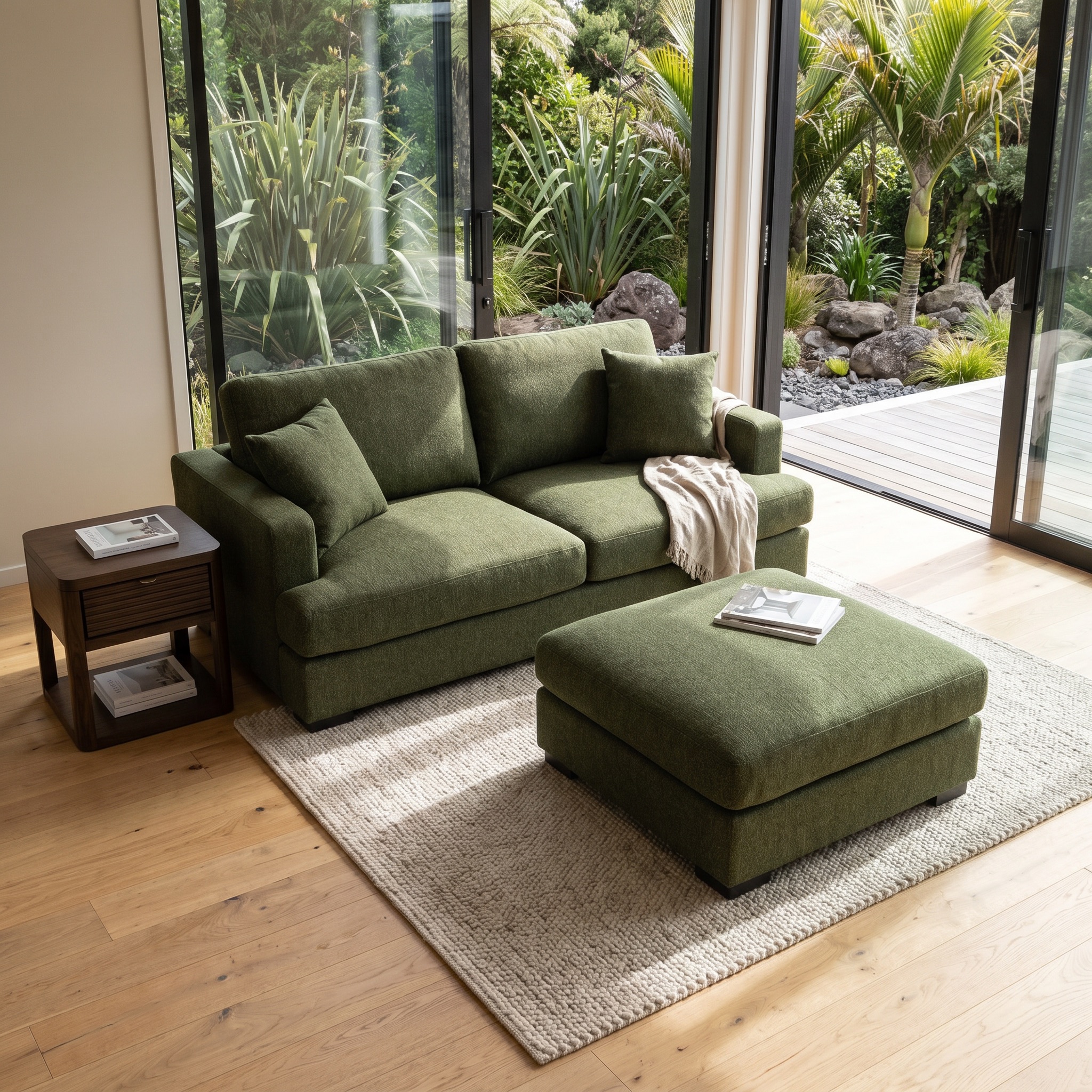 Milana 2 Seater + Ottoman, Green
