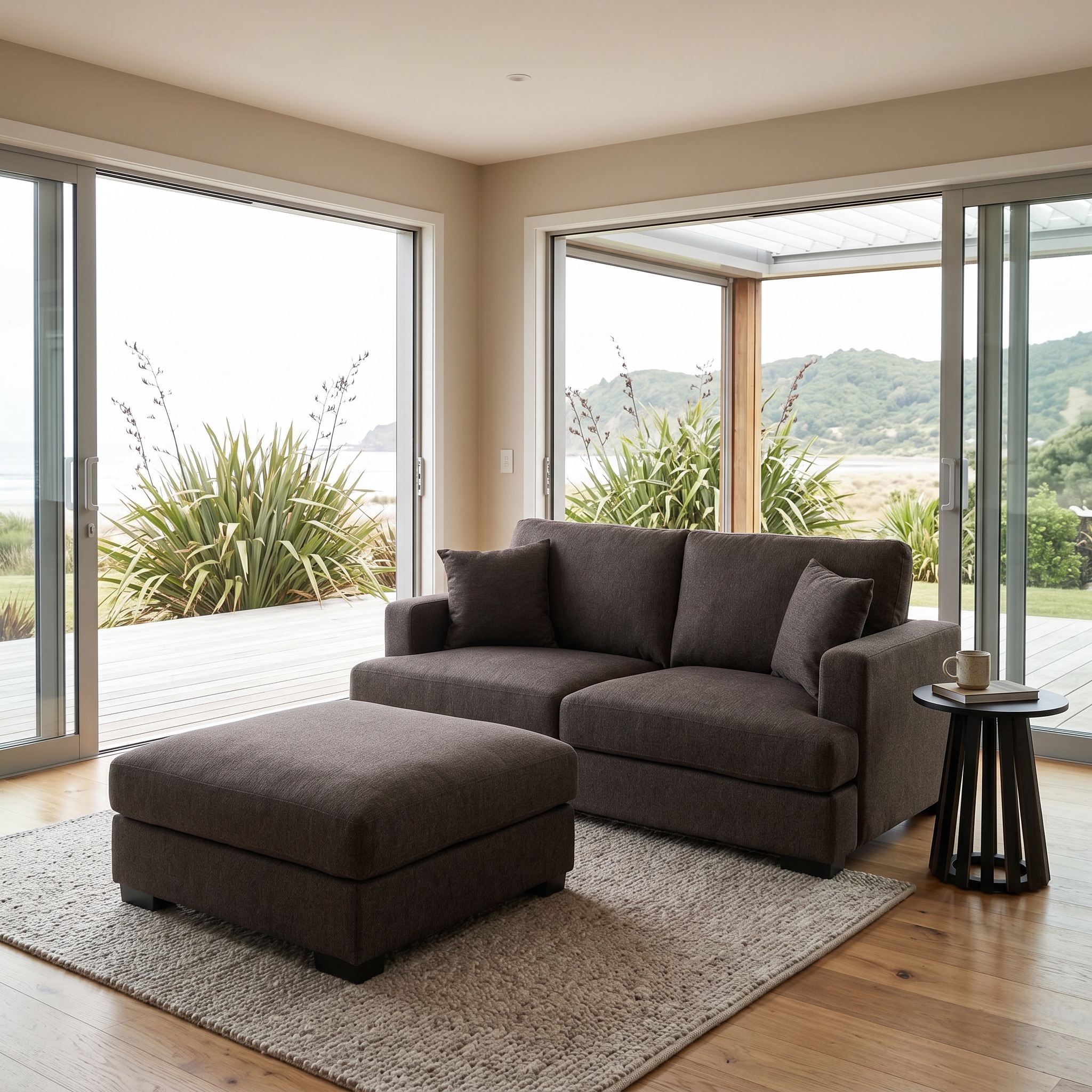 Milana 2 Seater + Ottoman, Charcoal