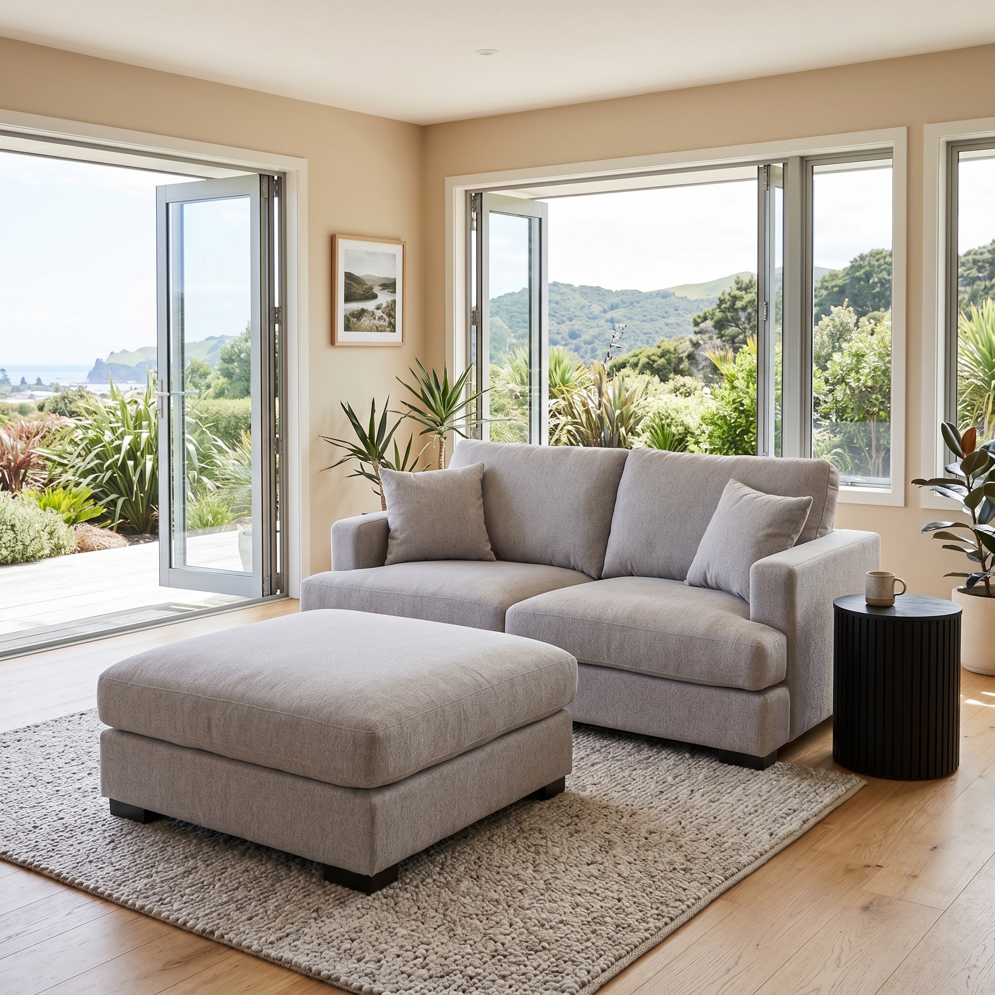Milana 2 Seater + Ottoman, Light Grey