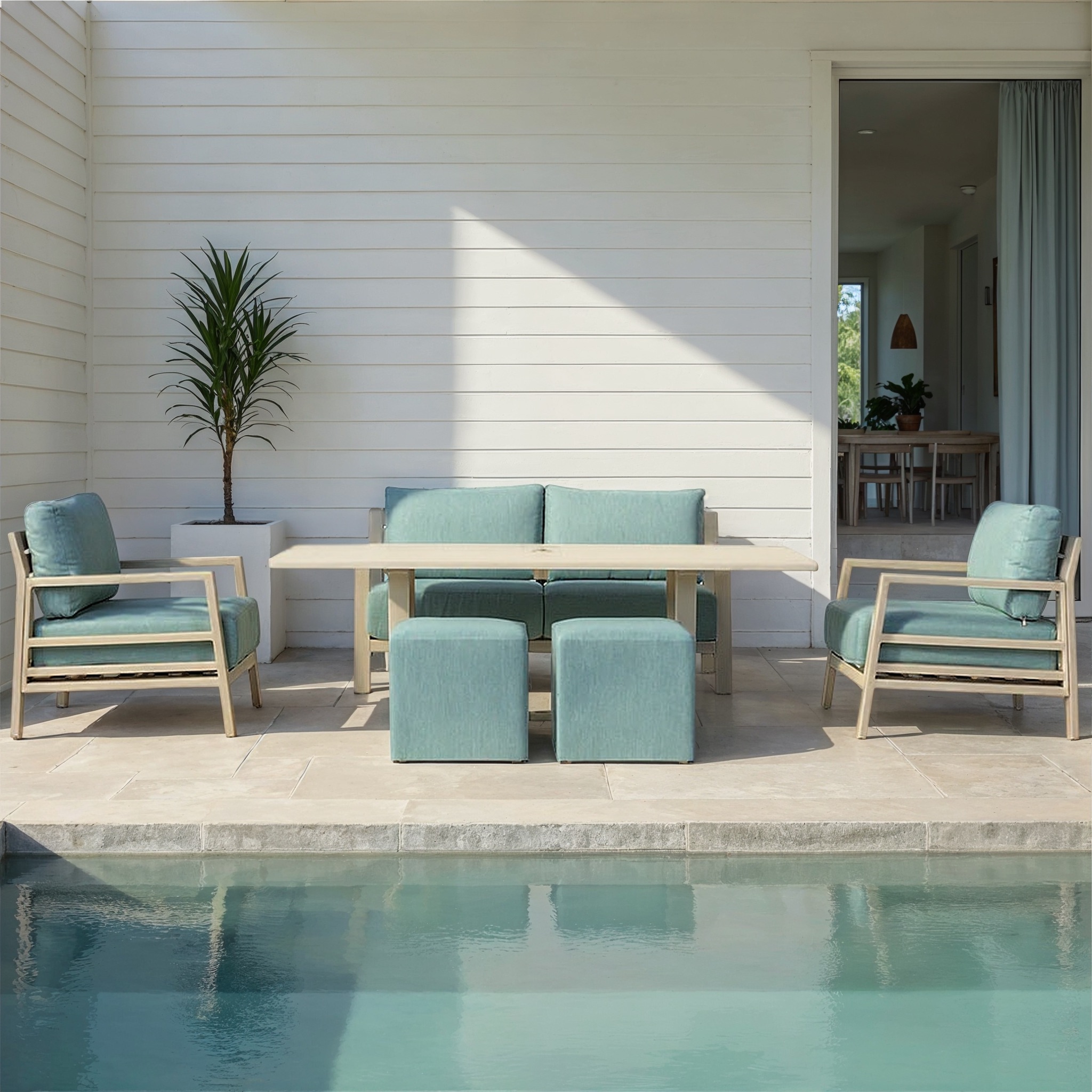 Mykonos Outdoor Lounge/ Low Dining Set With Sassy Footstools - 2 Seater