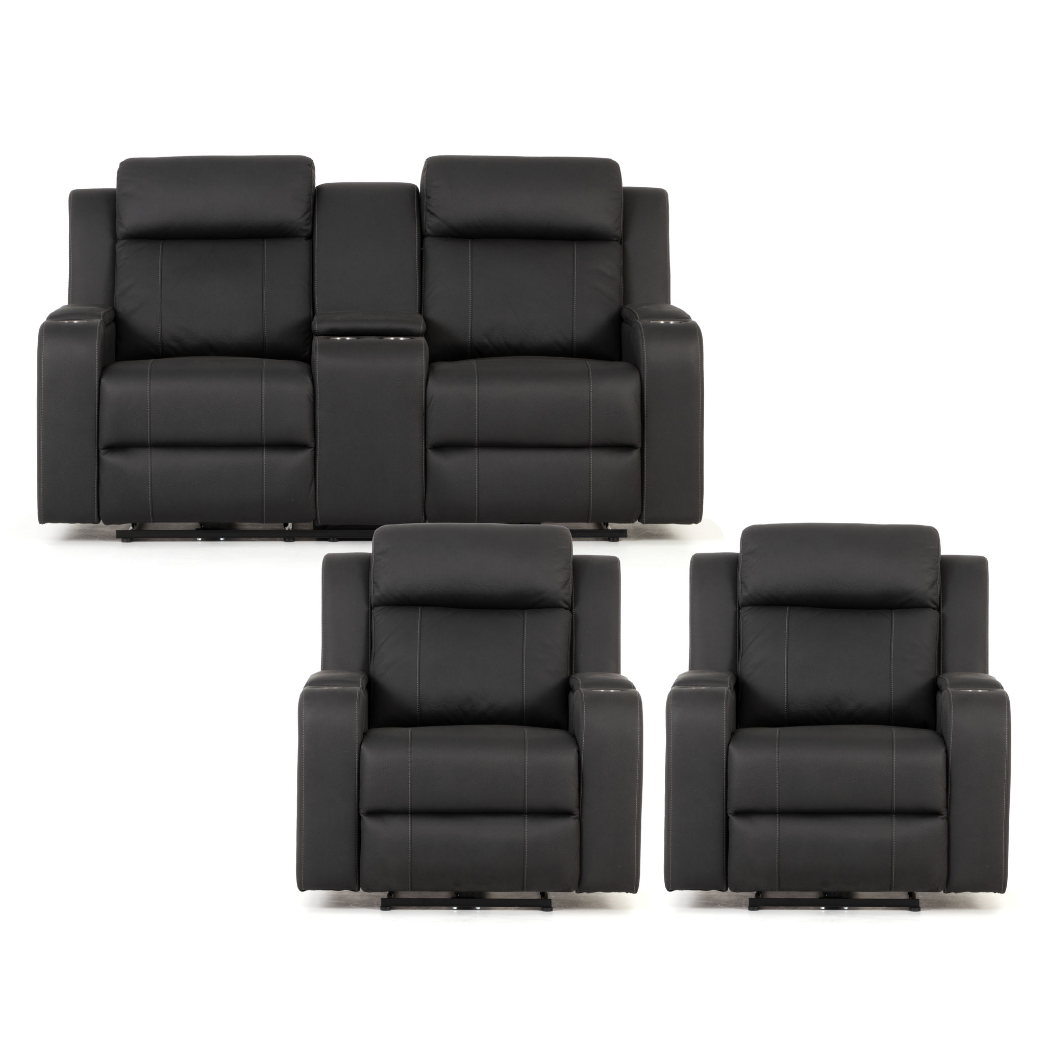 Nico 2 Seater Recliner + 2 Recliner Chairs, Charcoal