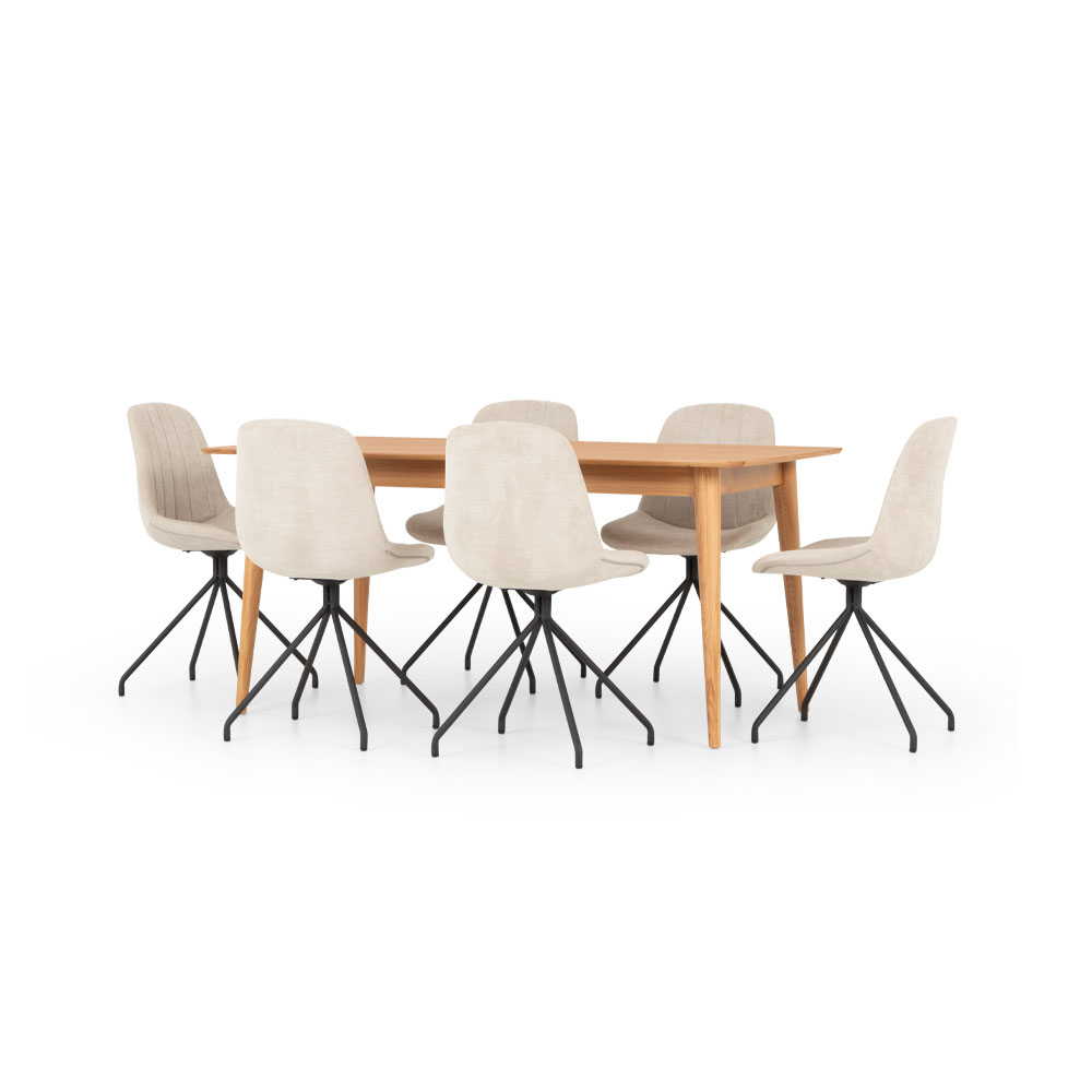 Nordic & Ava 7 Piece Dining Set - W160/210