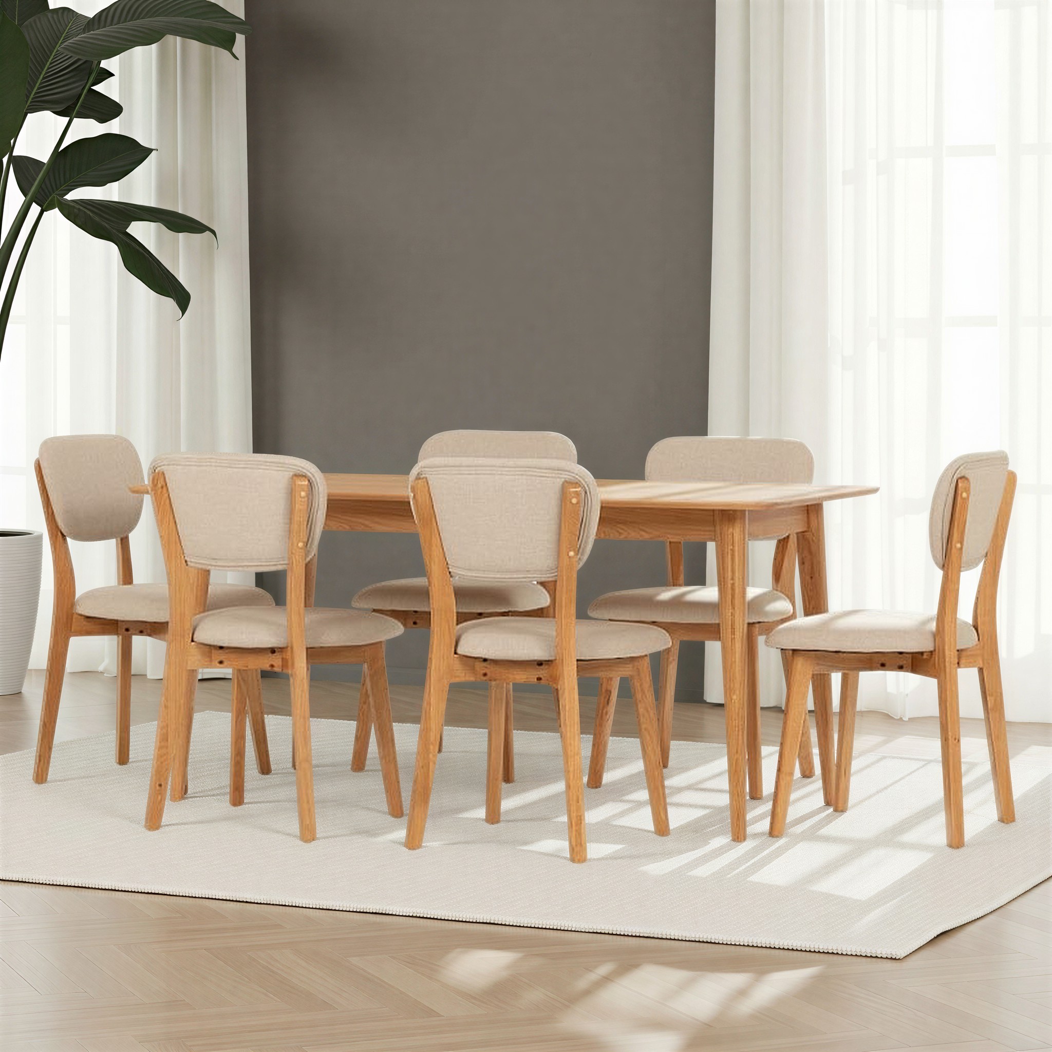 Nordic 7 Piece Dining Set - W160/210