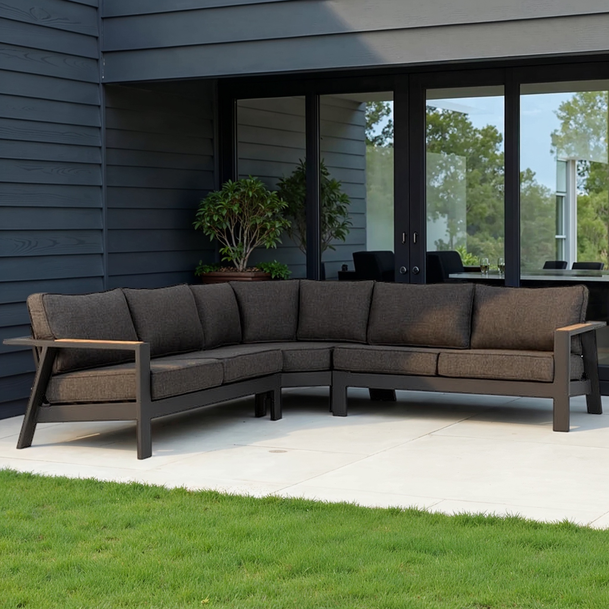 Palau 3 Piece Outdoor Corner Lounge Set, Gunmetal