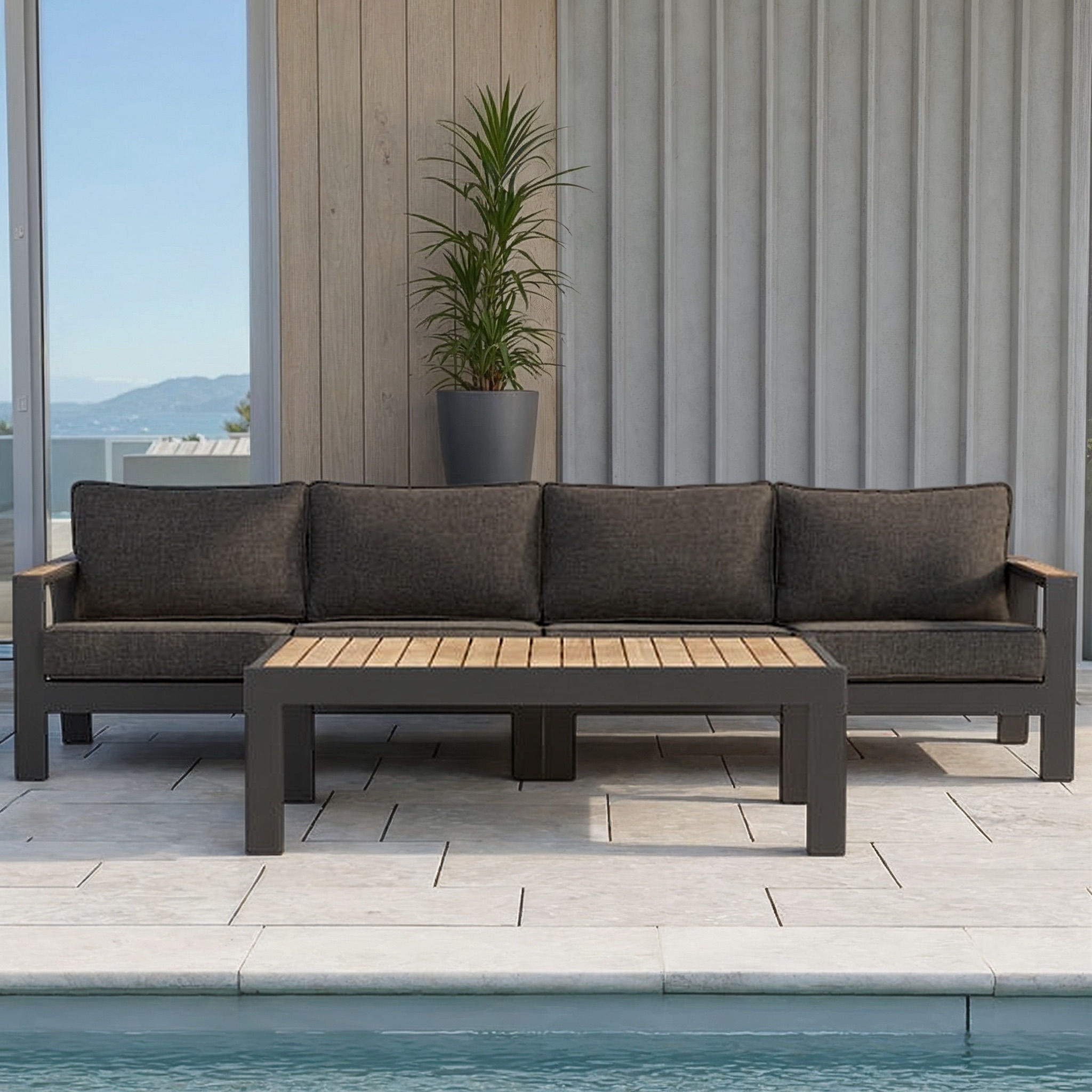Palau 3 Piece Outdoor Lounge Set with Coffee Table, Gunmetal