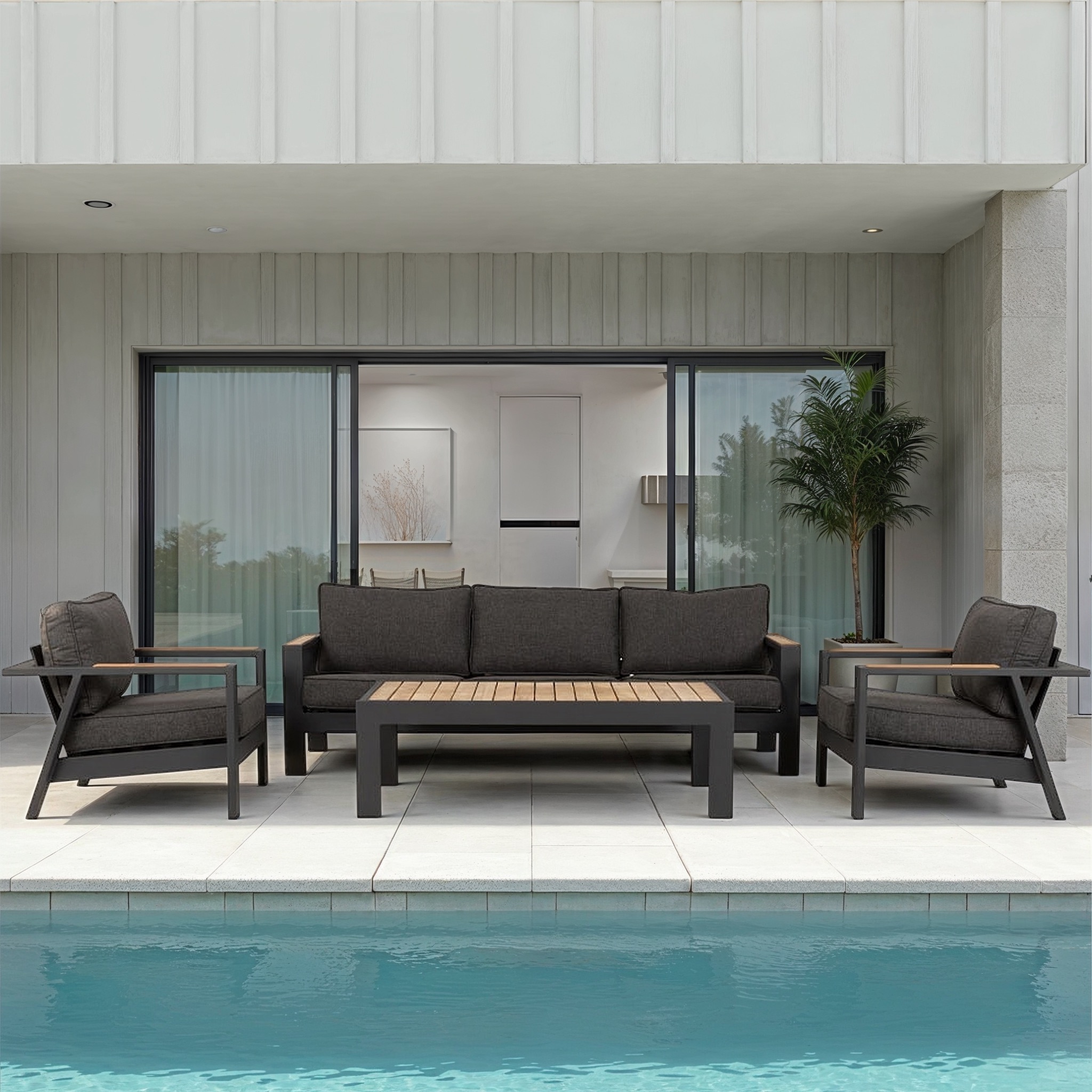 Palau 4 Piece Outdoor Lounge Set with Coffee Table, Gunmetal