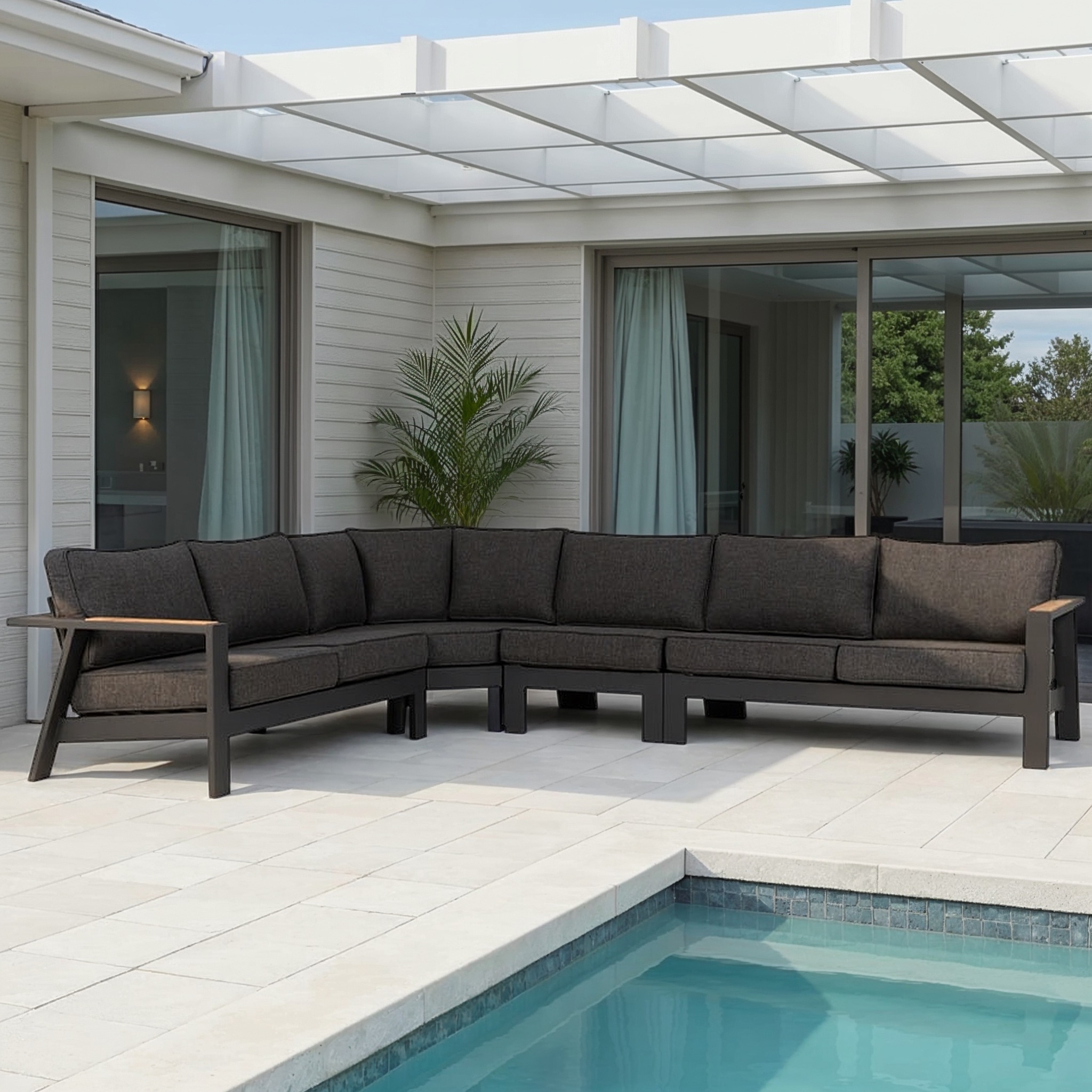 Palau 4 Piece Outdoor Corner Lounge Set, Gunmetal