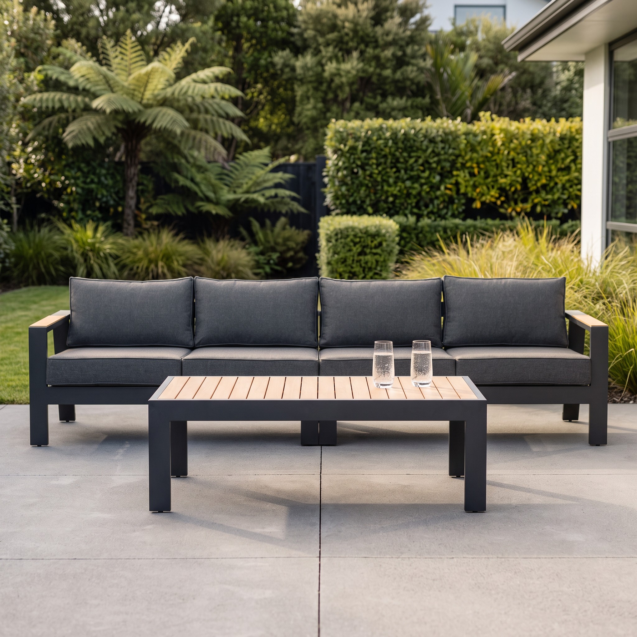 Palamea 3 Piece Outdoor Lounge Set with Coffee Table - W143, Gunmetal