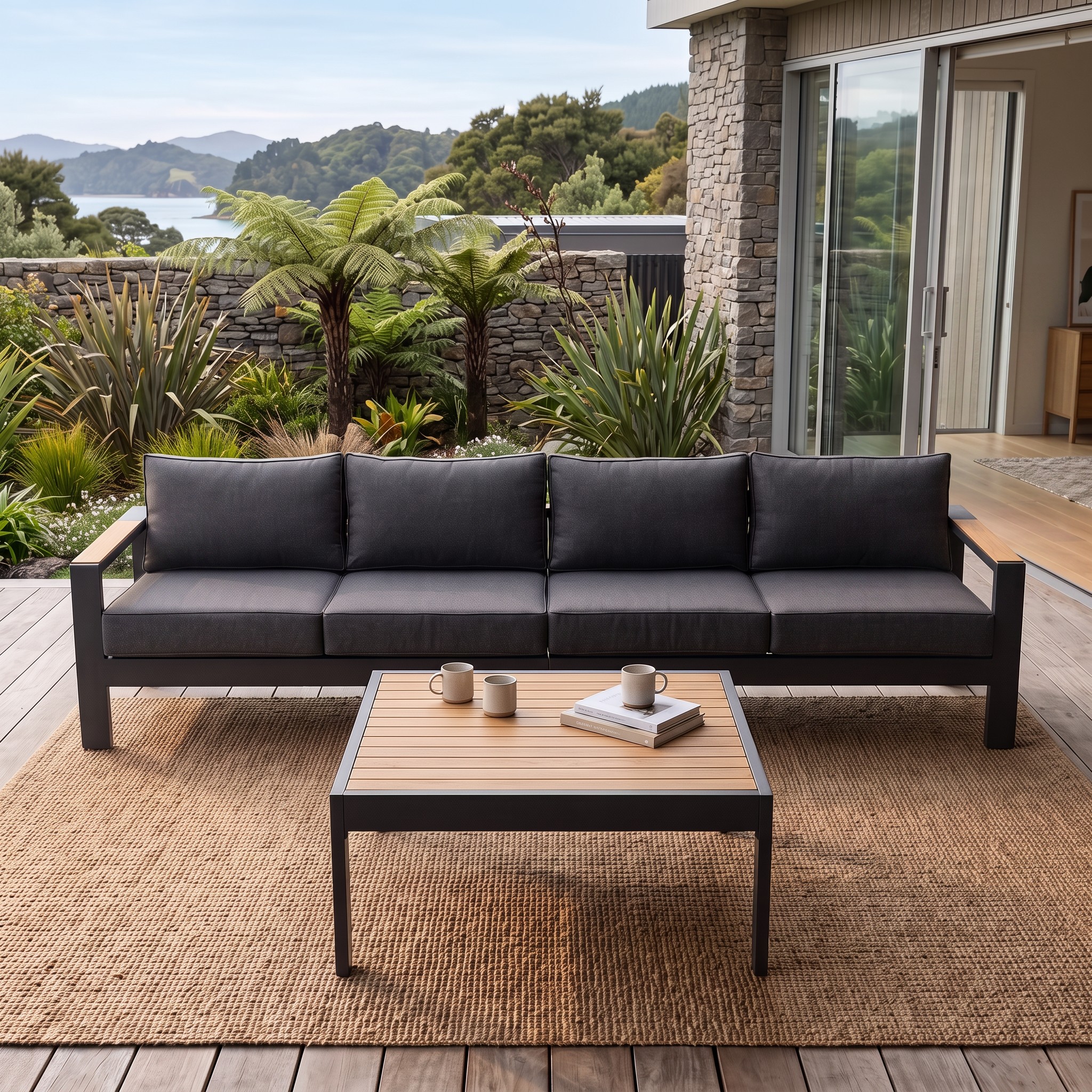 Palamea 3 Piece Outdoor Lounge Set with Coffee Table - W100, Gunmetal