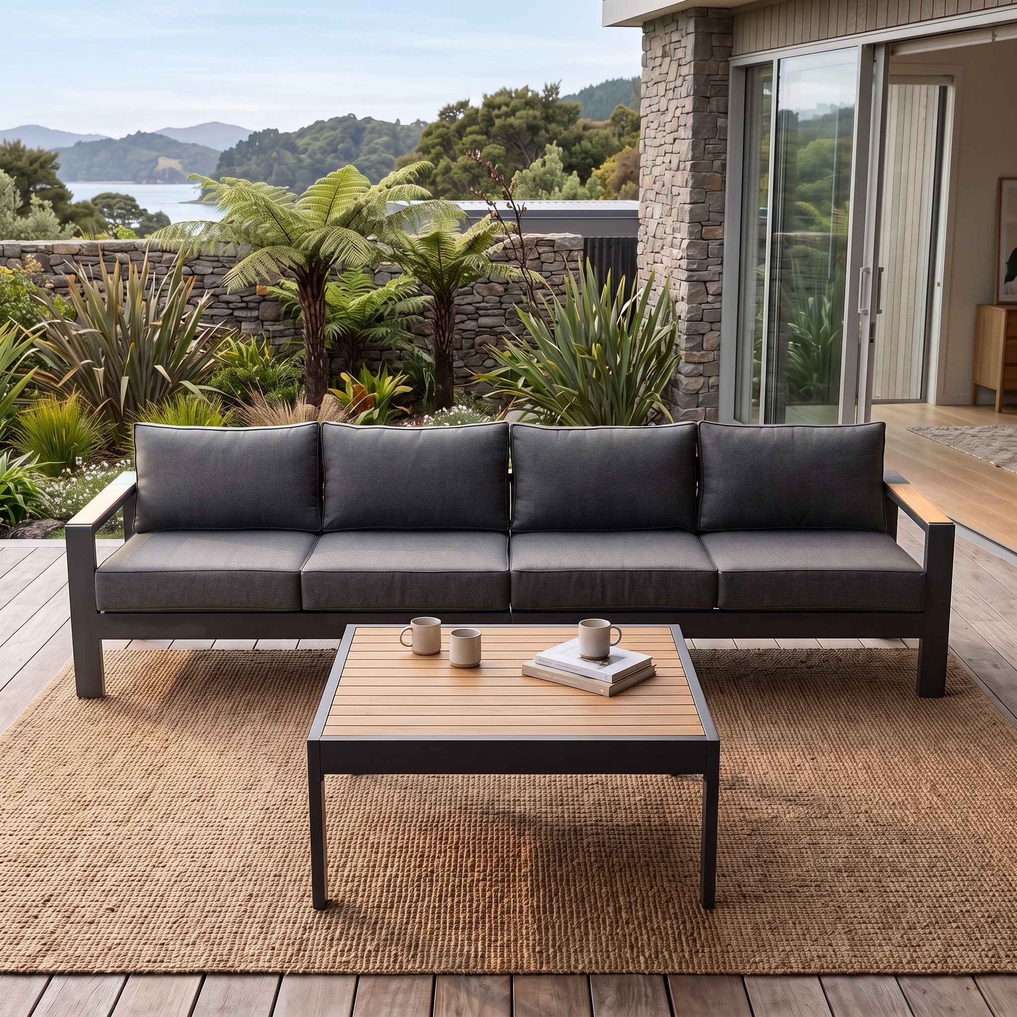 Palamea 3 Piece Outdoor Lounge Set with Coffee Table - W100, Gunmetal