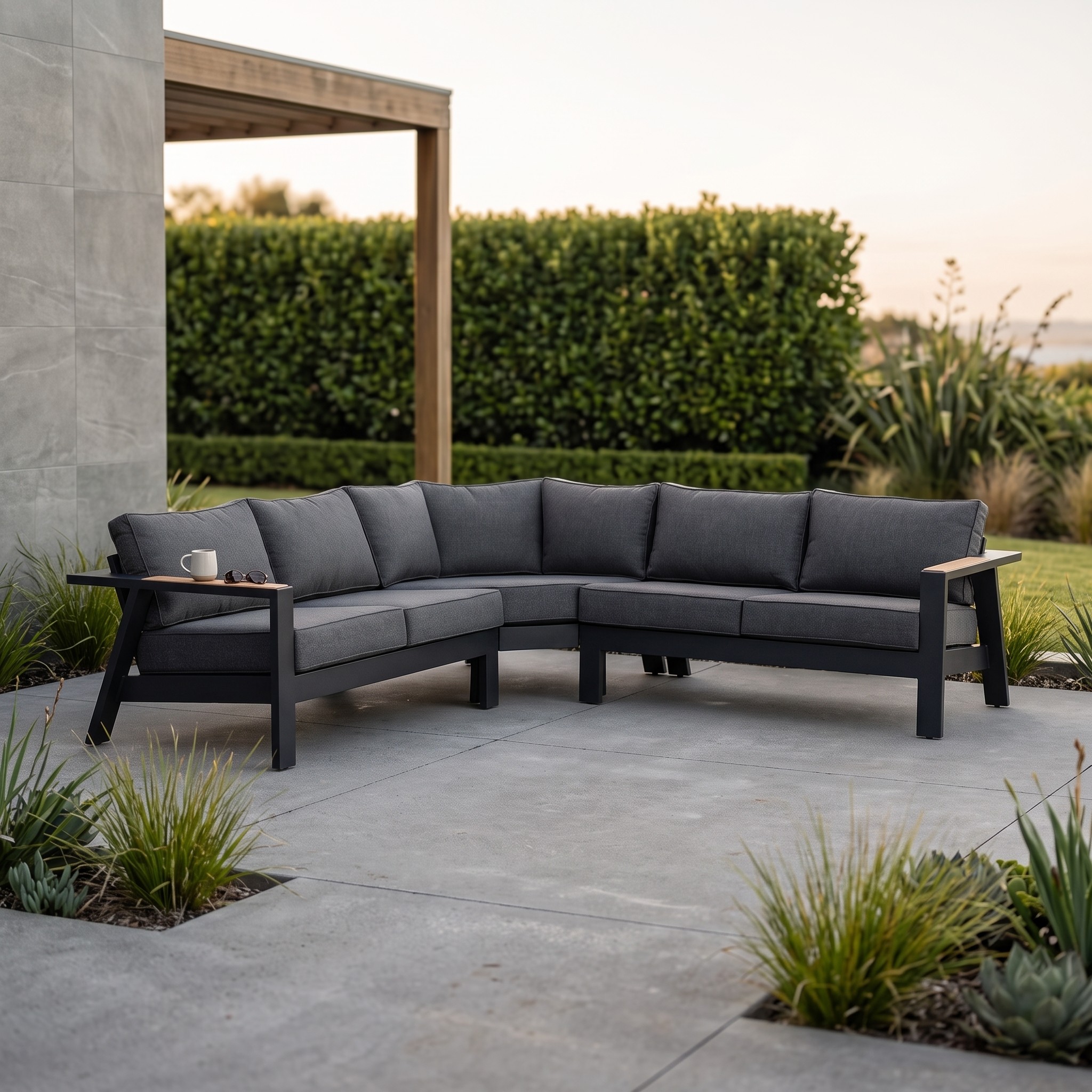 Palamea 3 Piece Outdoor Corner Lounge Set, Gunmetal