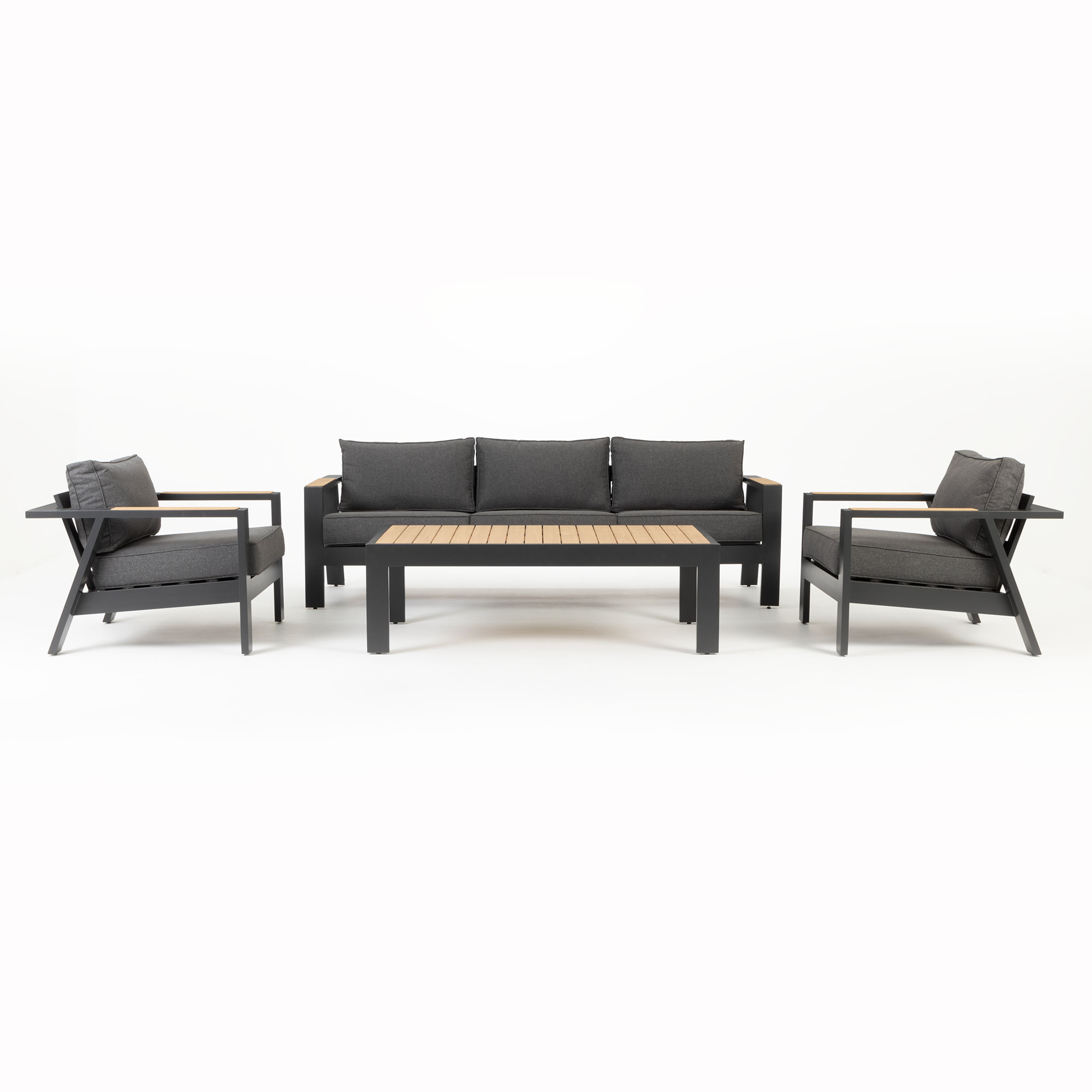 Palamea 4 Piece Outdoor Lounge Set with Coffee Table, Gunmetal