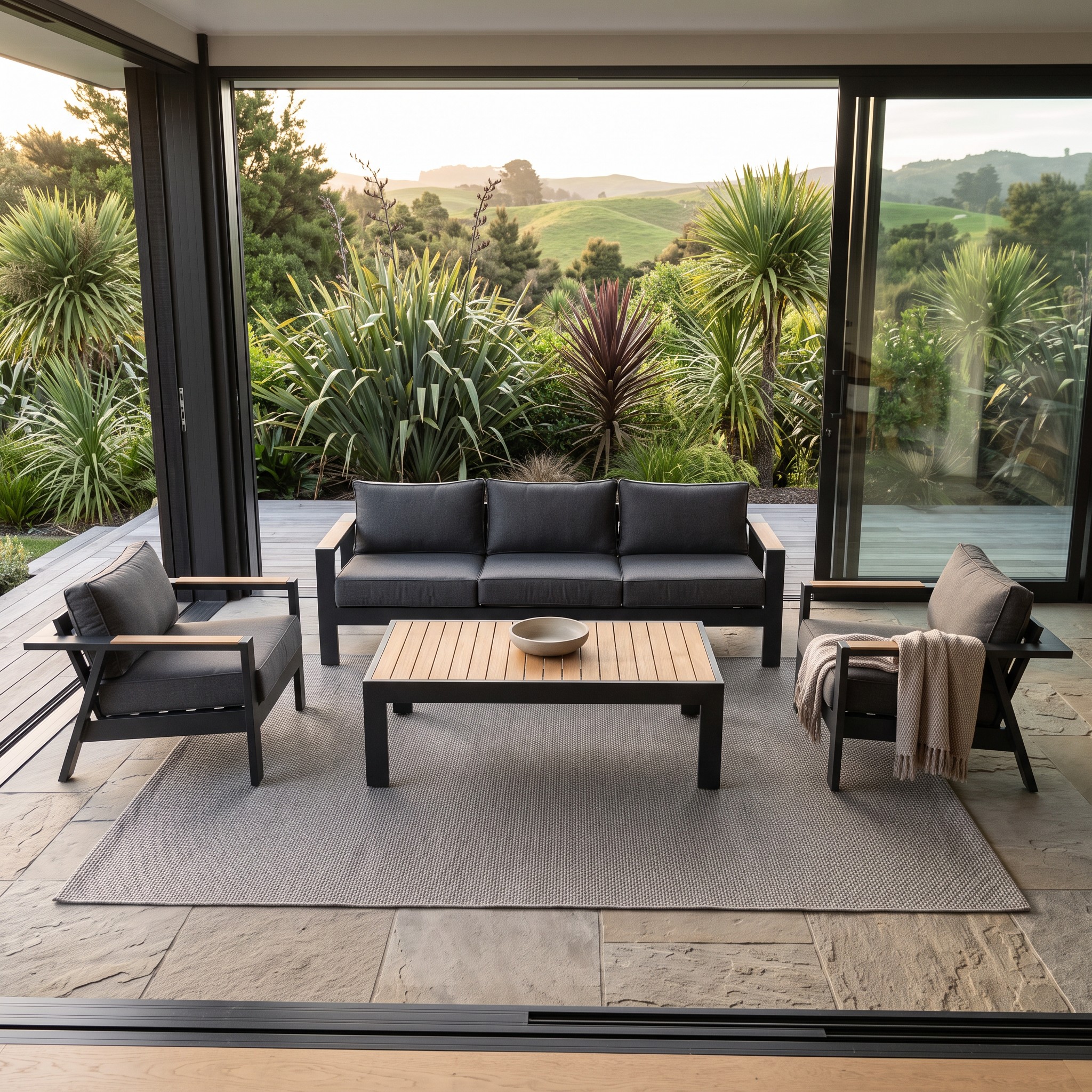 Palamea 4 Piece Outdoor Lounge Set with Coffee Table, Gunmetal
