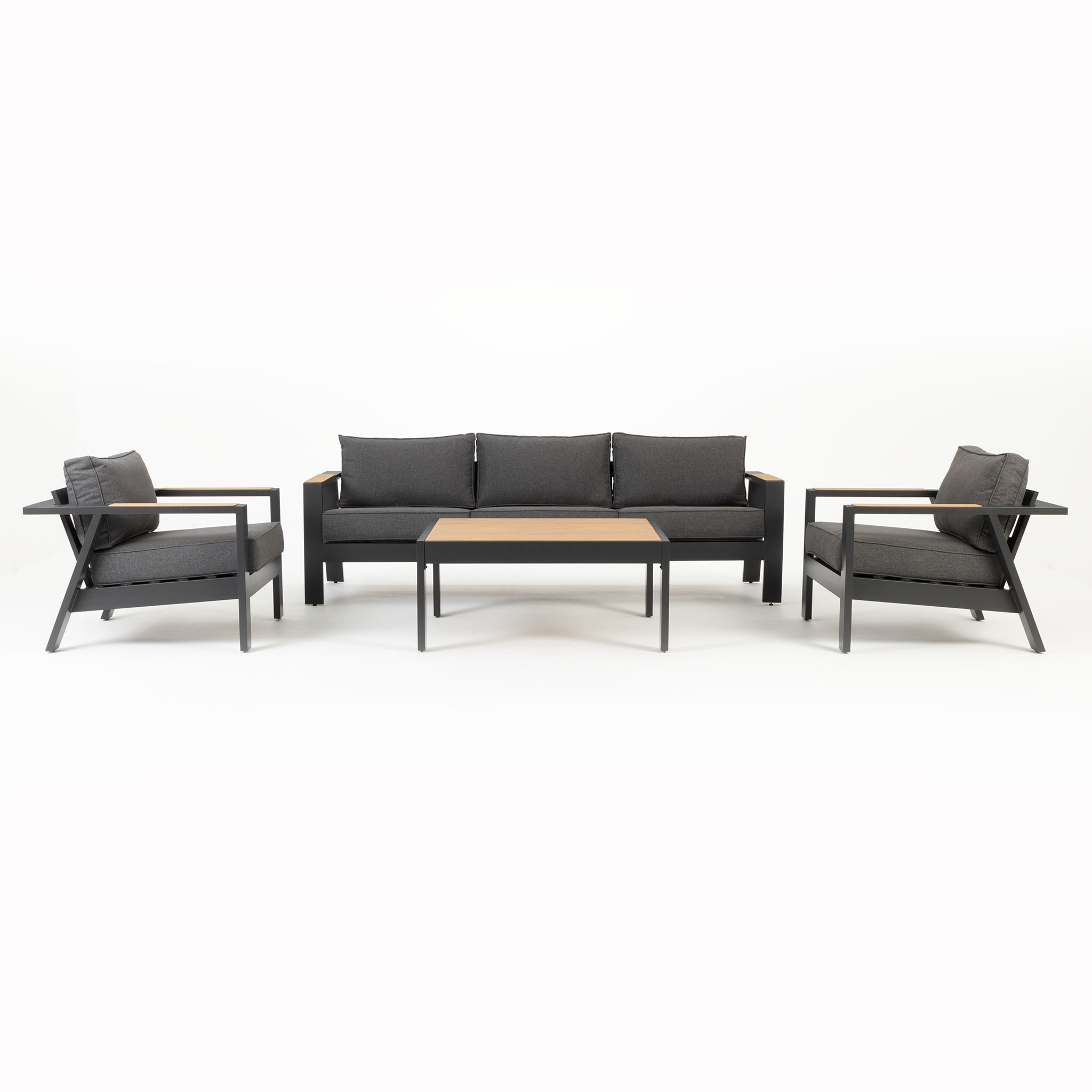 Palamea 4 Piece Outdoor Lounge Set With Square Coffee Table - W100, Gunmetal
