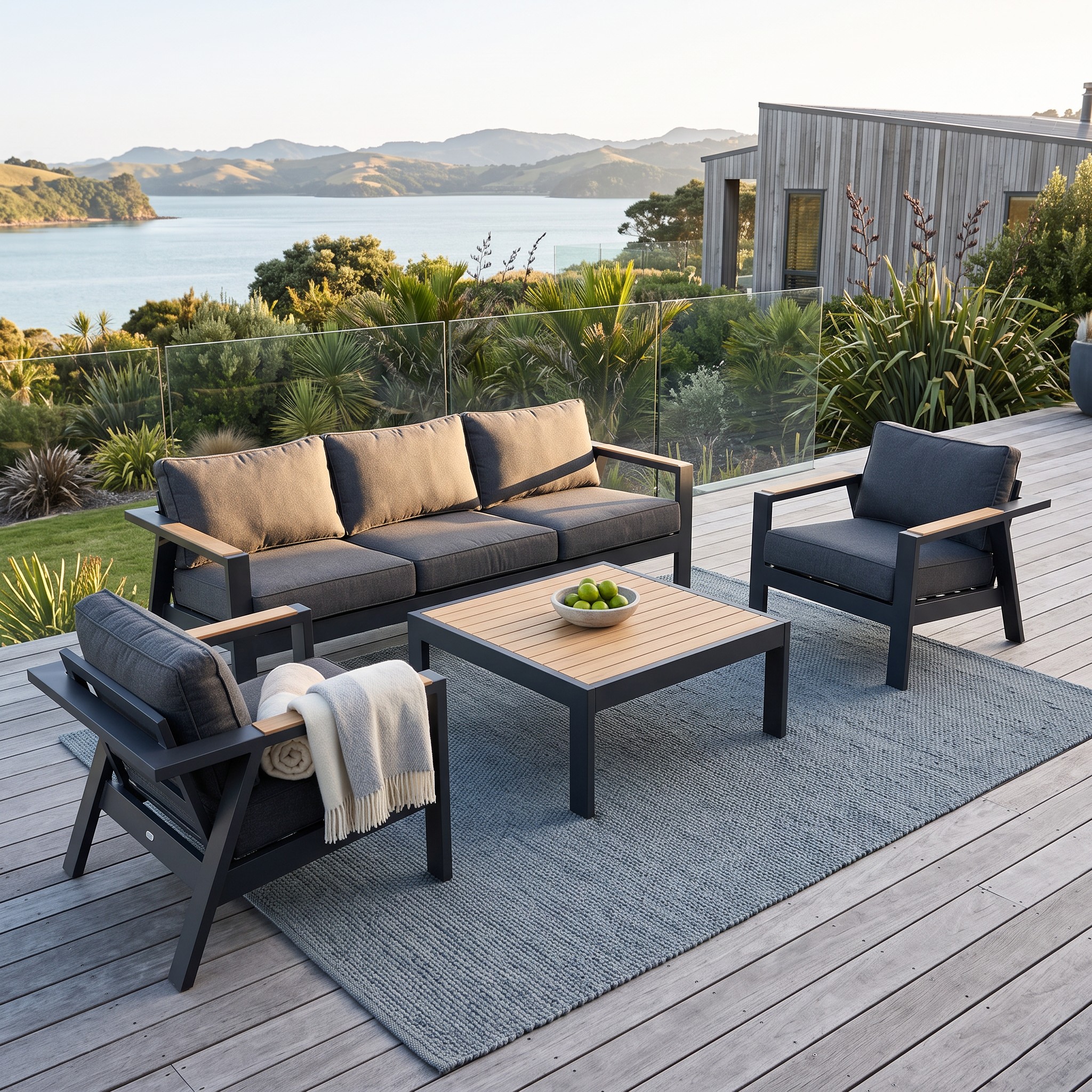 Palamea 4 Piece Outdoor Lounge Set With Square Coffee Table - W100, Gunmetal