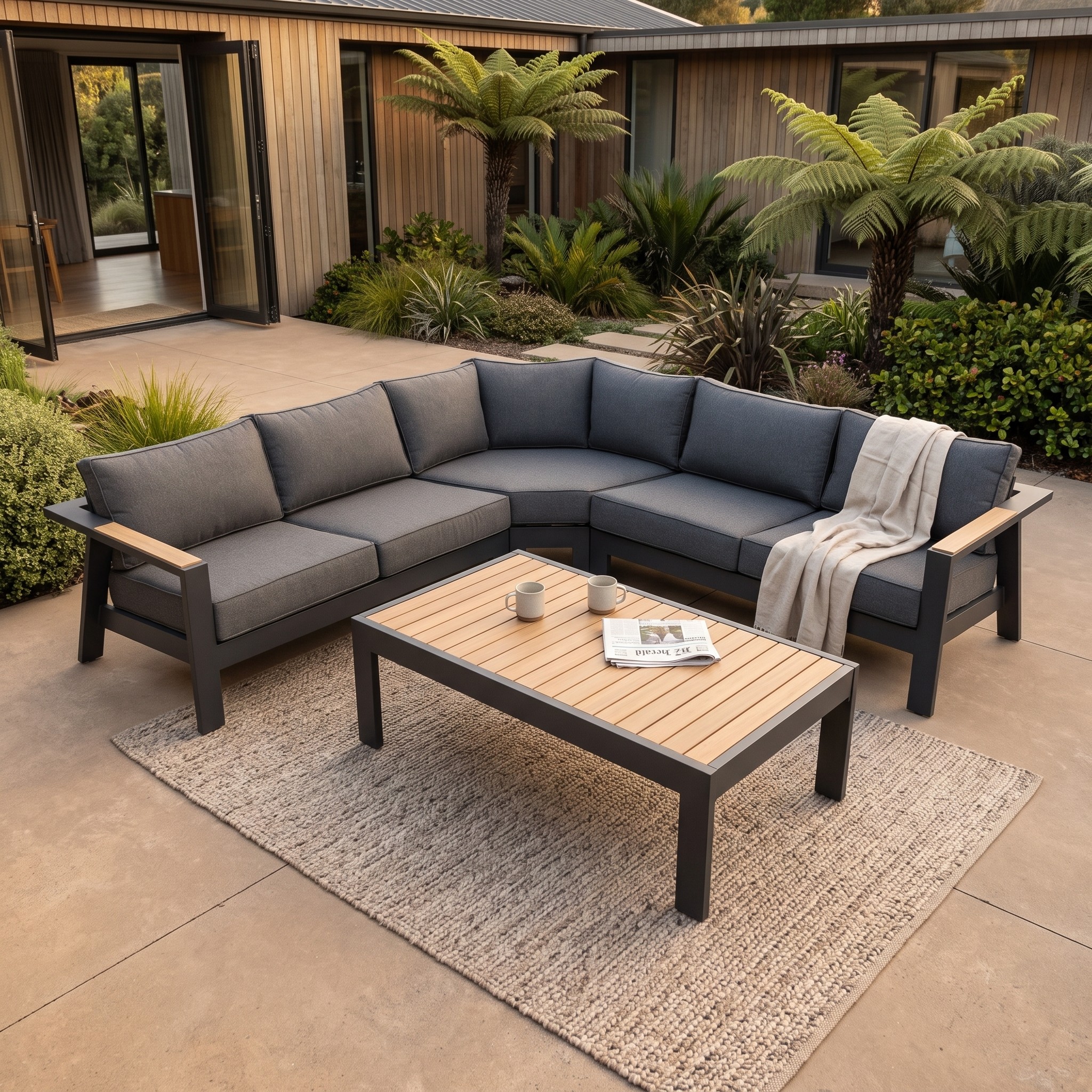 Palamea 4 Piece Outdoor Corner Lounge Set With Coffee Table, Gunmetal
