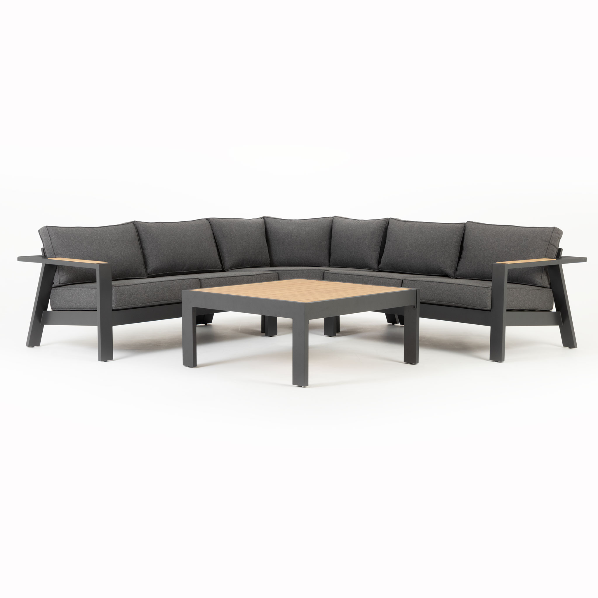 Palamea 4 Piece Outdoor Corner Lounge Set With Square Coffee Table, Gunmetal