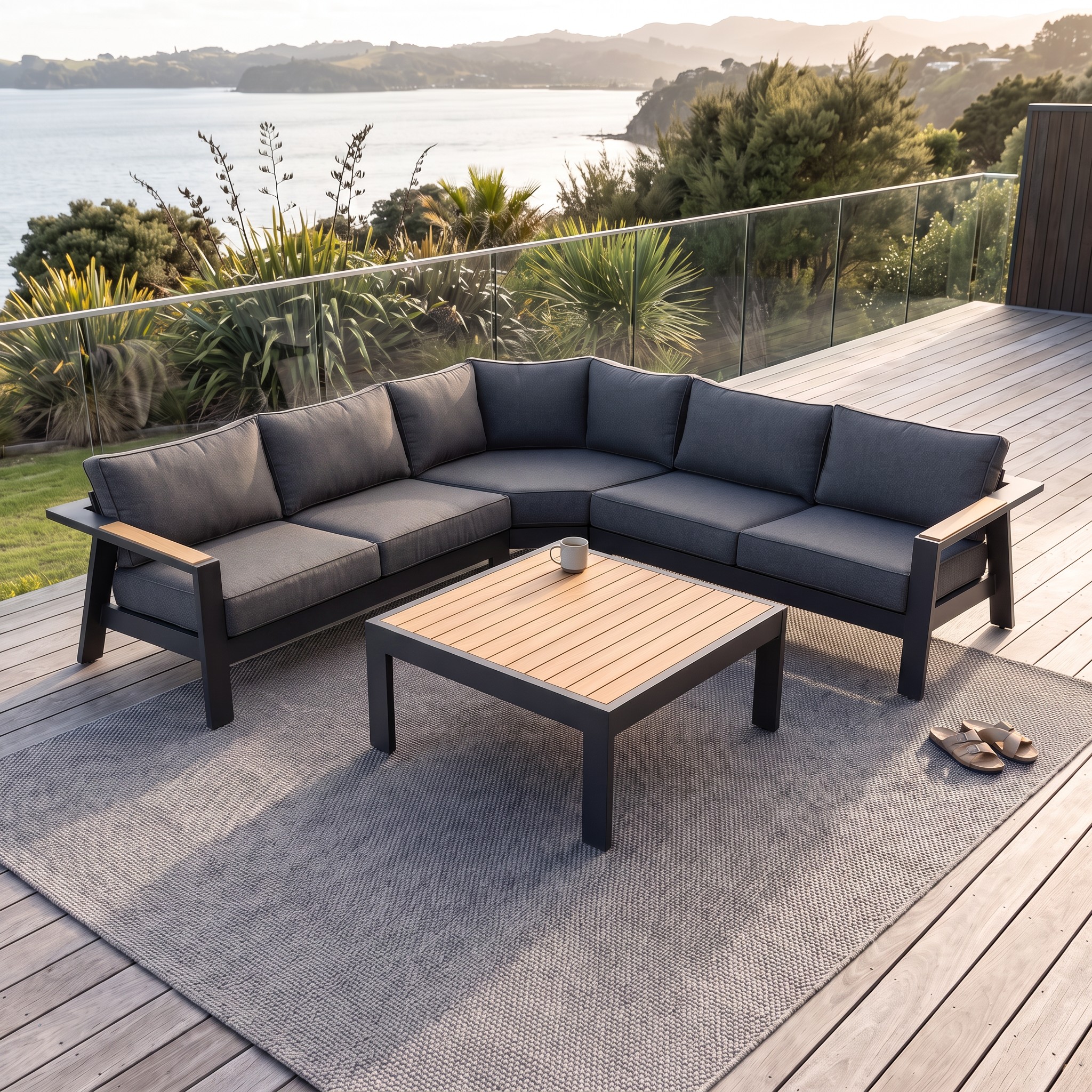 Palamea 4 Piece Outdoor Corner Lounge Set With Square Coffee Table, Gunmetal
