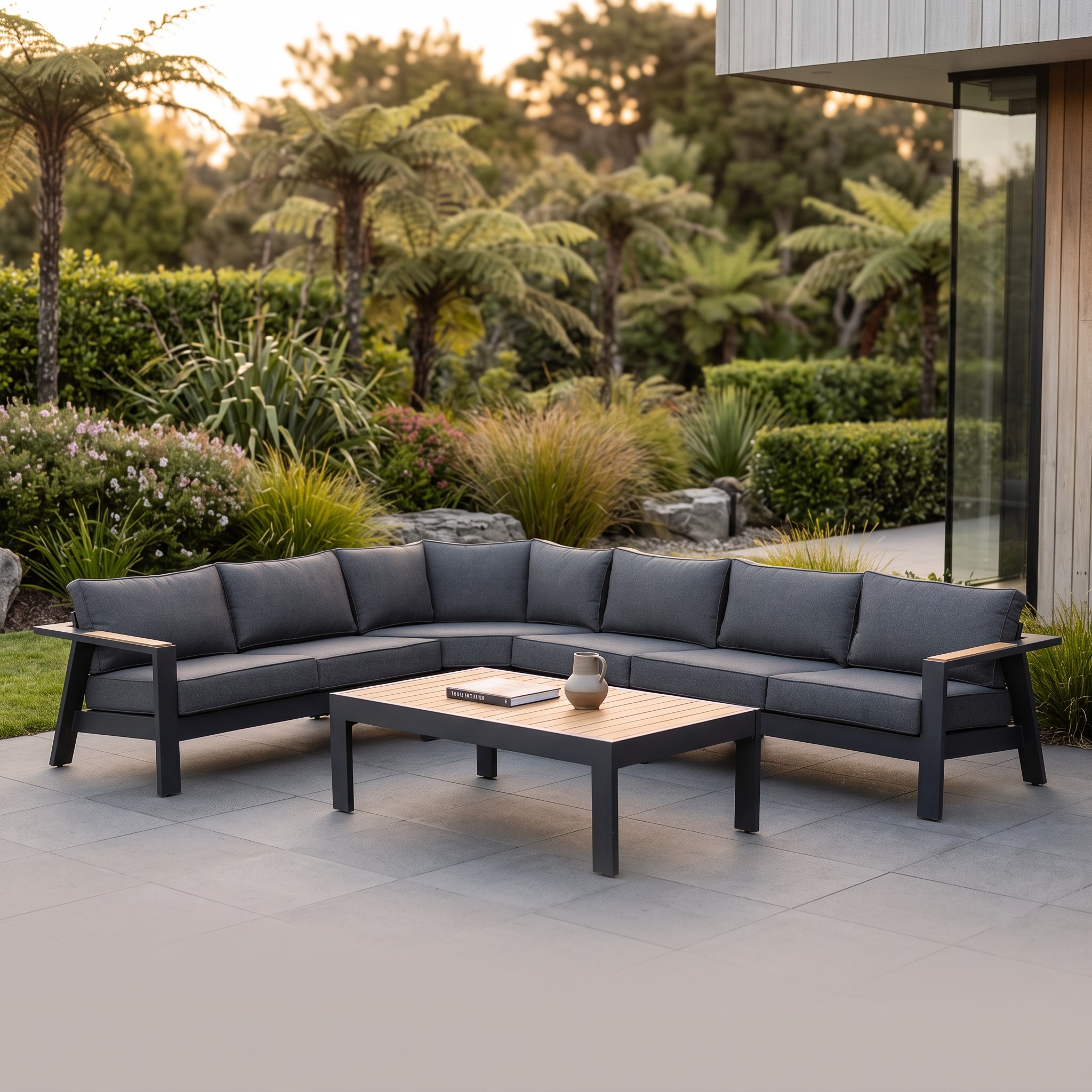 Palamea 5 Piece Outdoor Corner Lounge Set With Coffee Table, Gunmetal