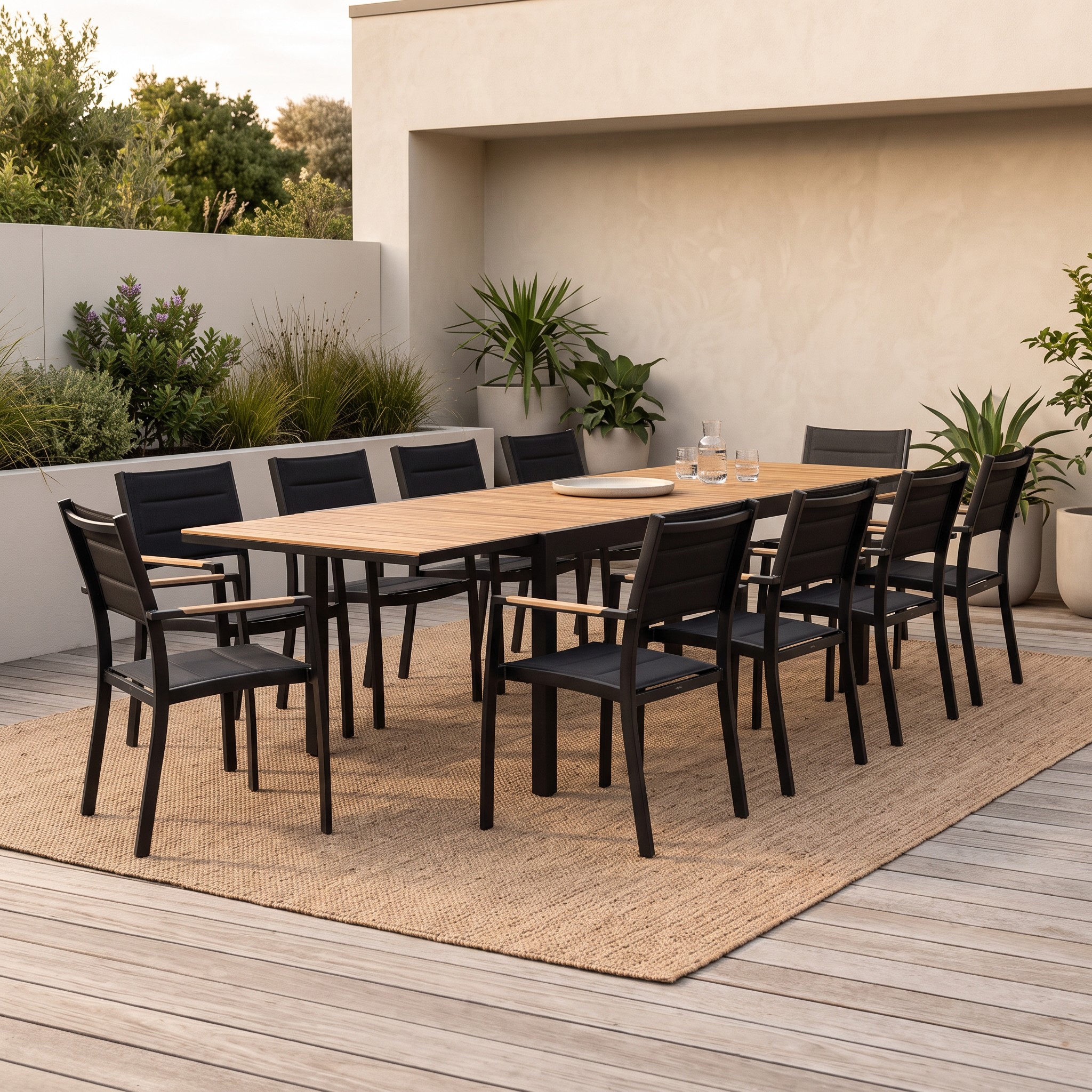 Parilla & Tenerife 11 Piece Outdoor Extension Dining Set - W181/268, Black