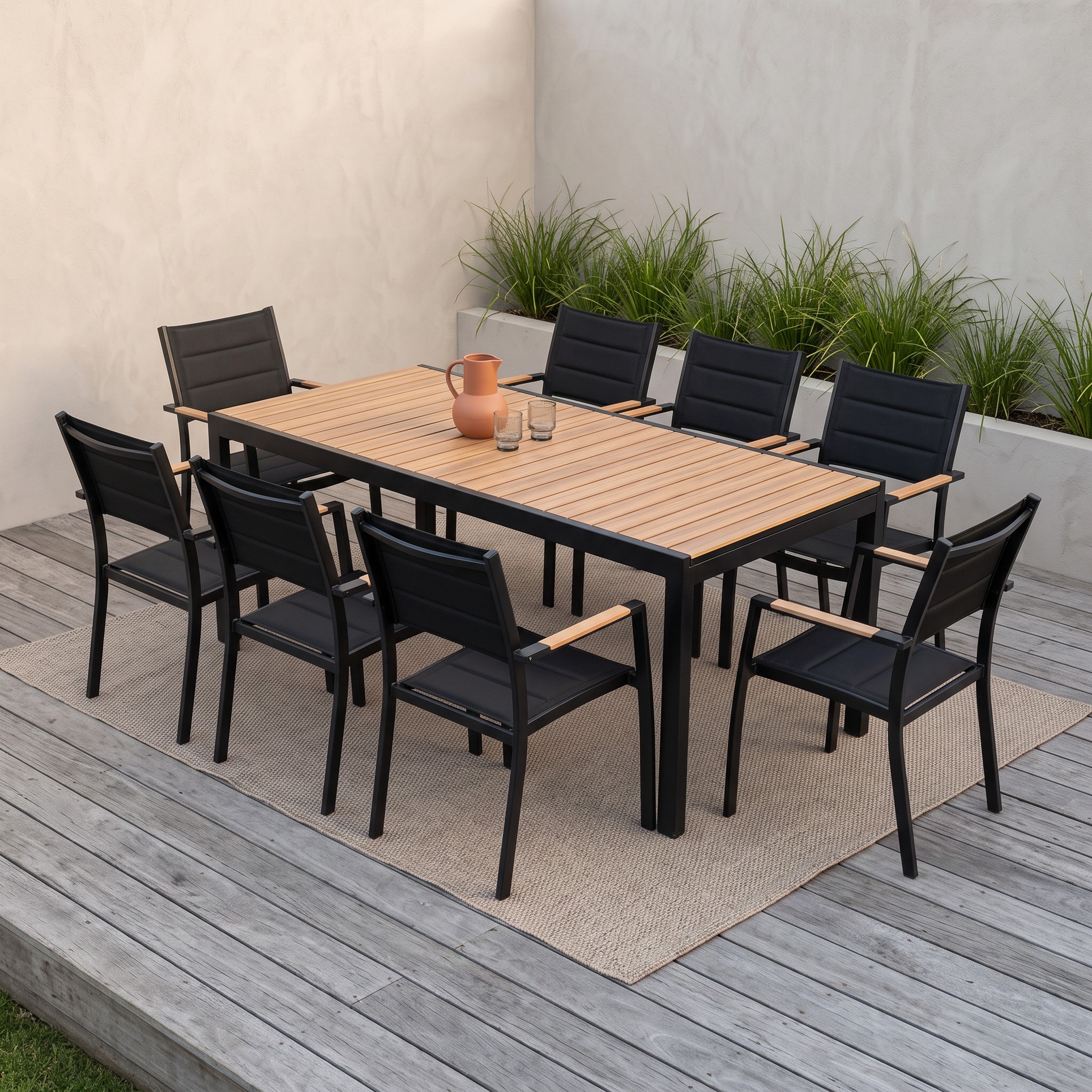 Parilla & Tenerife 9 Piece Outdoor Extension Dining Set - W181/268, Black