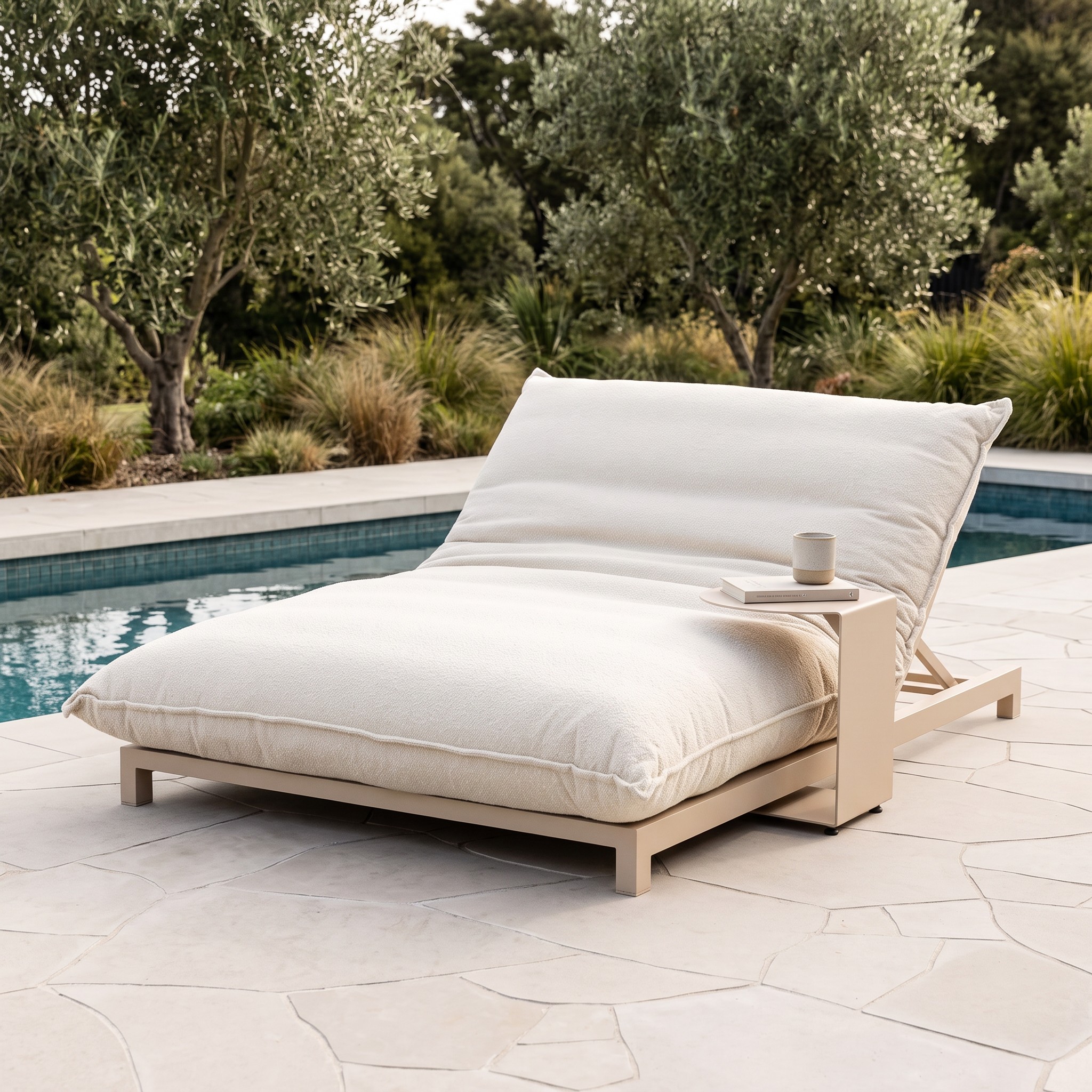 Rhodes Outdoor Daybed With Side Table, Taupe