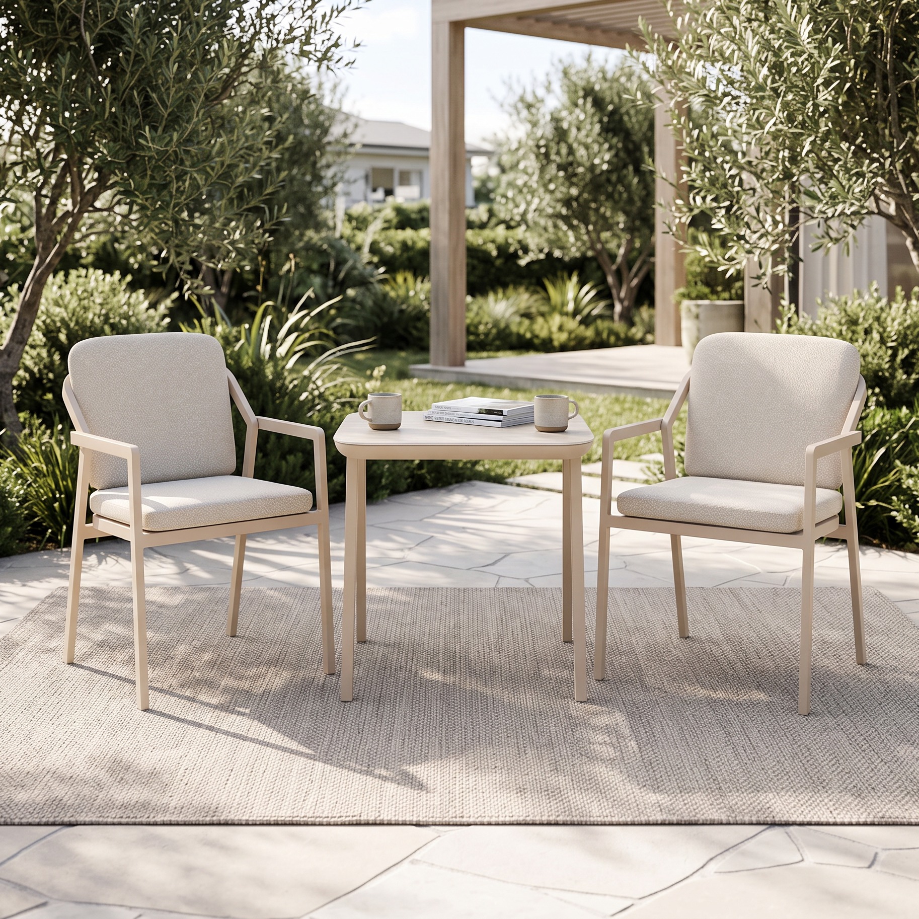 Rhodes 3 Piece Outdoor Bistro Set, Taupe