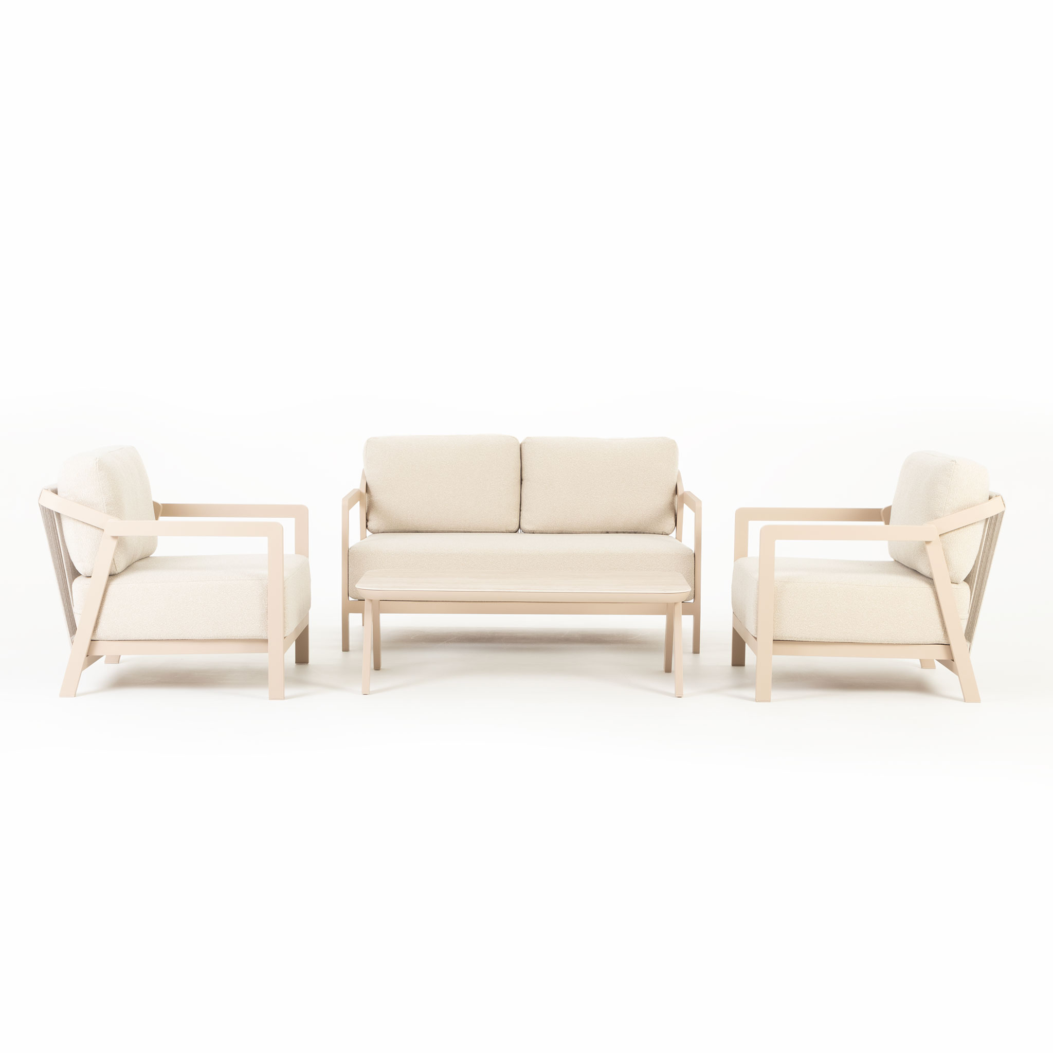 Rhodes 4 Piece Outdoor Lounge Set With Coffee Table - 2 Seater, Taupe