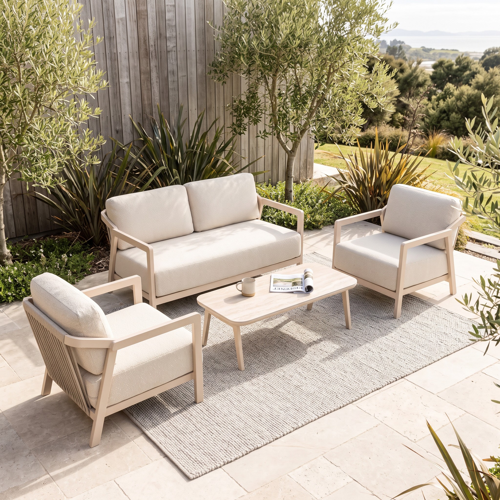 Rhodes 4 Piece Outdoor Lounge Set With Coffee Table - 2 Seater, Taupe