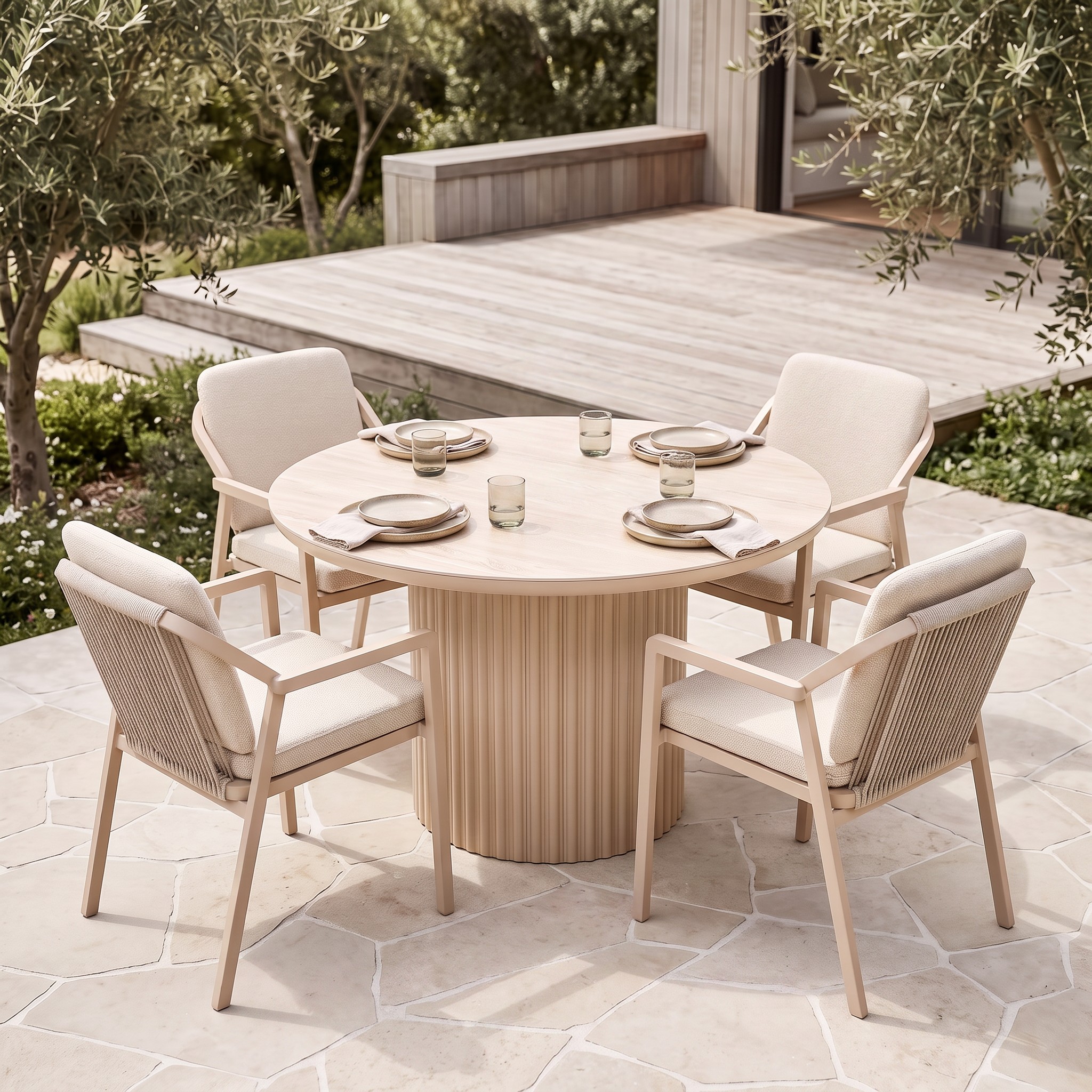 Rhodes 5 Piece Outdoor Dining Set - W120, Taupe