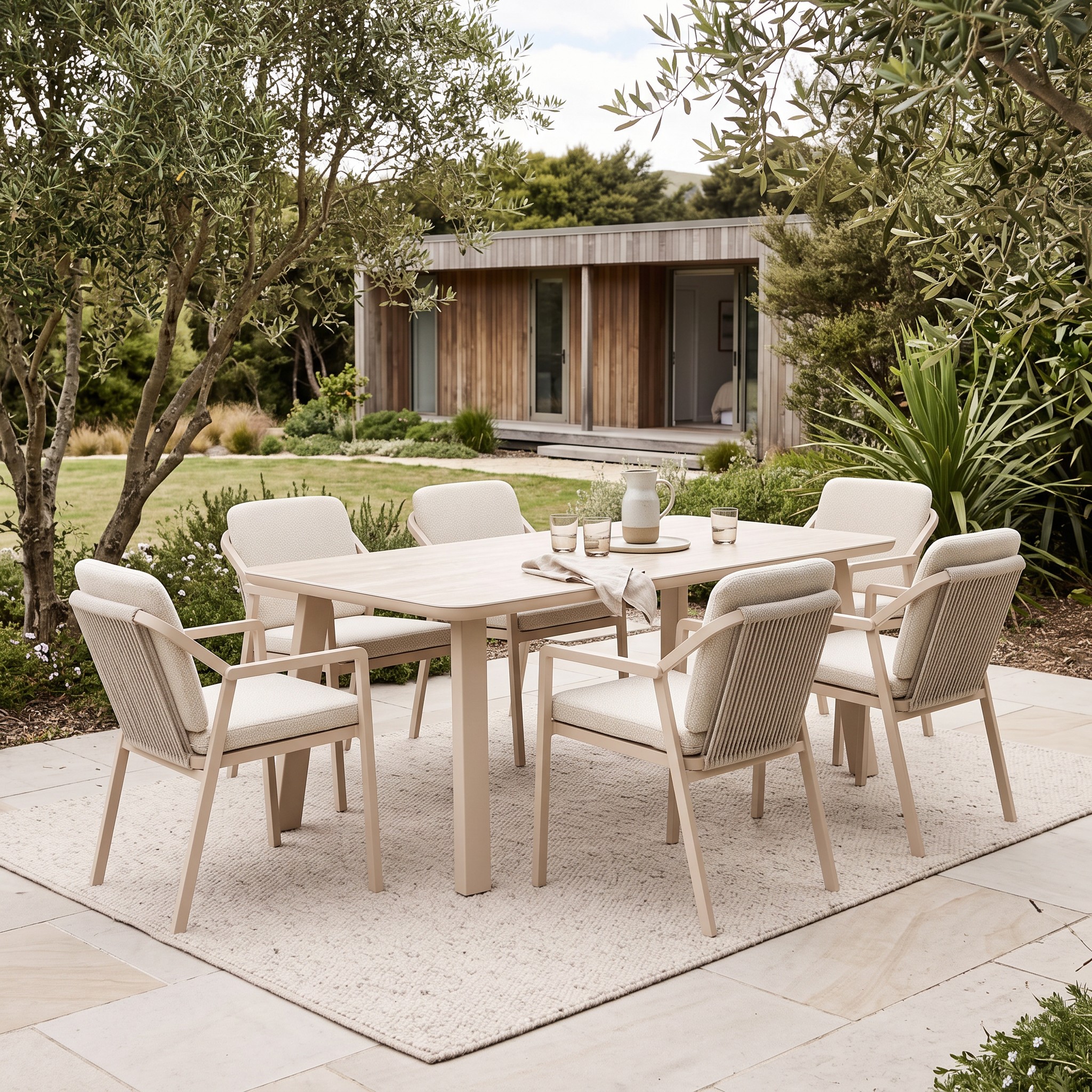 Rhodes 7 Piece Outdoor Dining Set - W200, Taupe
