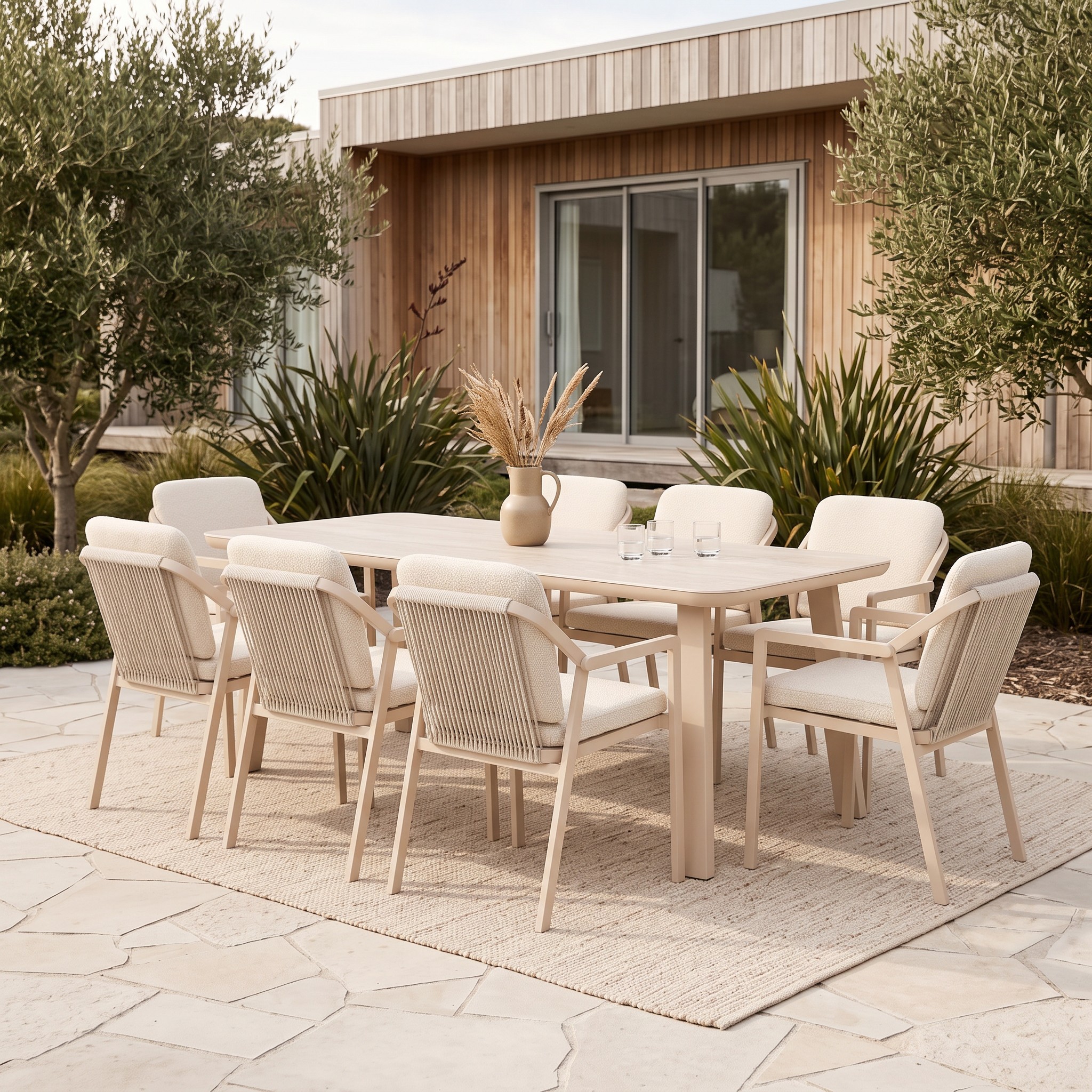 Rhodes 9 Piece Outdoor Dining Set - W200, Taupe
