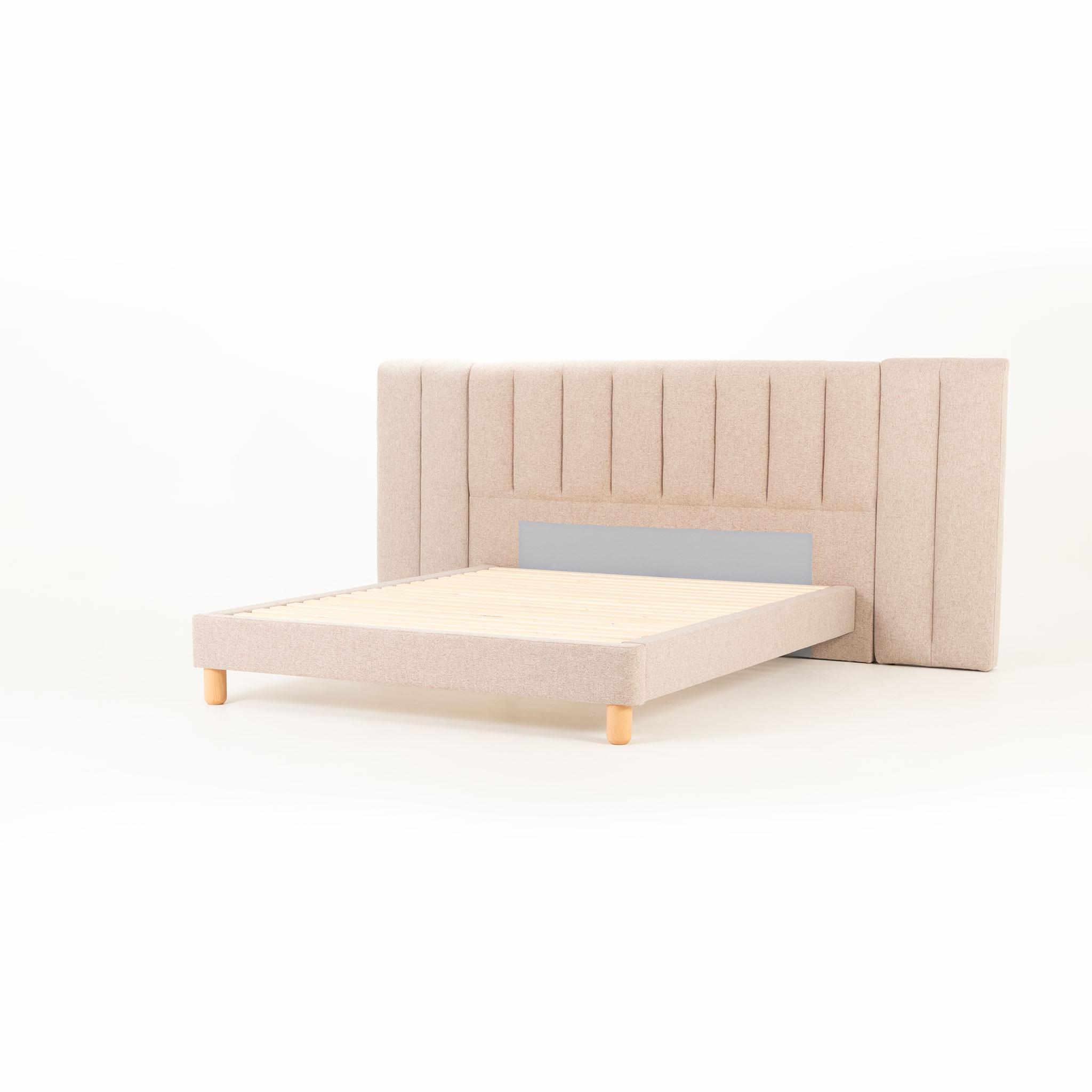 Riley King Bed Frame With Wings, Beige