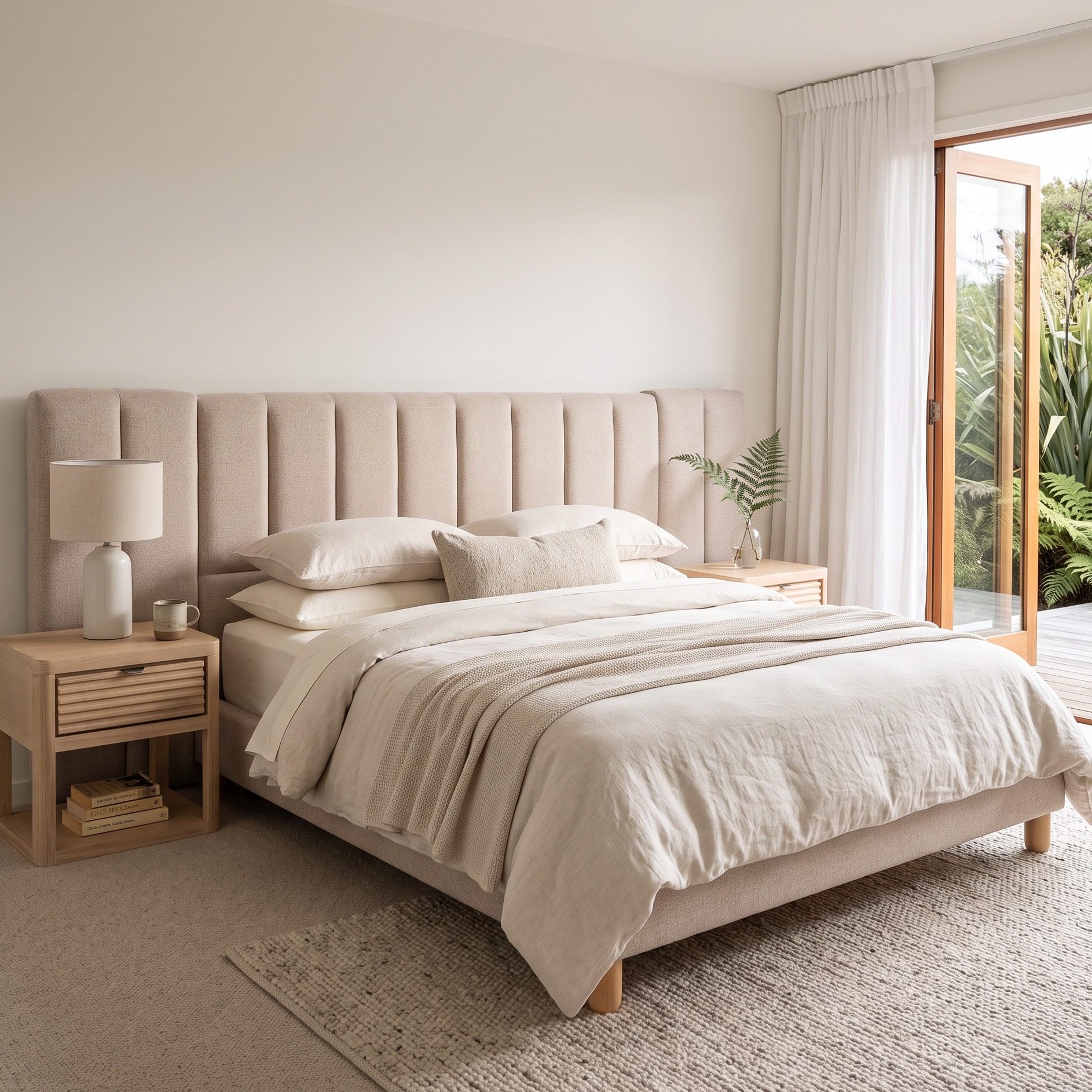 Riley King Bed Frame With Wings, Beige
