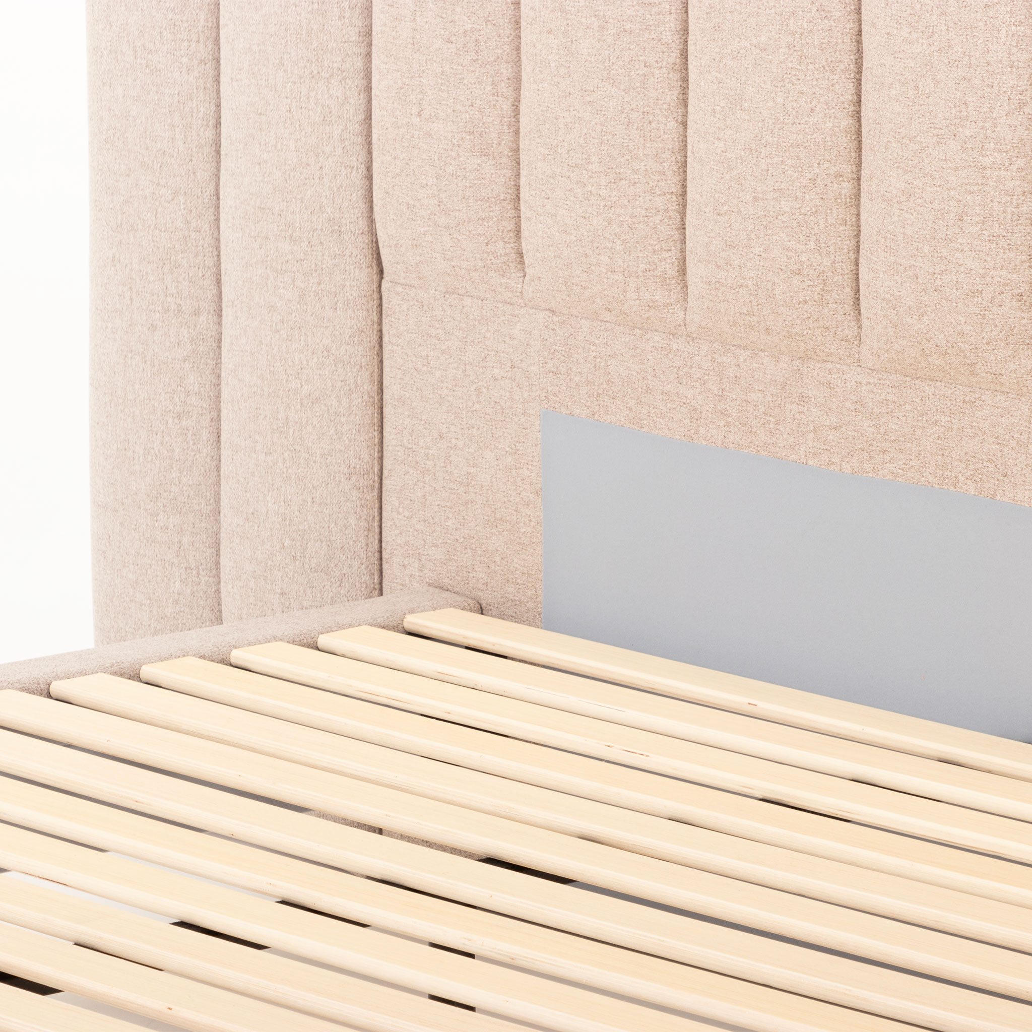 Riley King Bed Frame With Wings, Beige