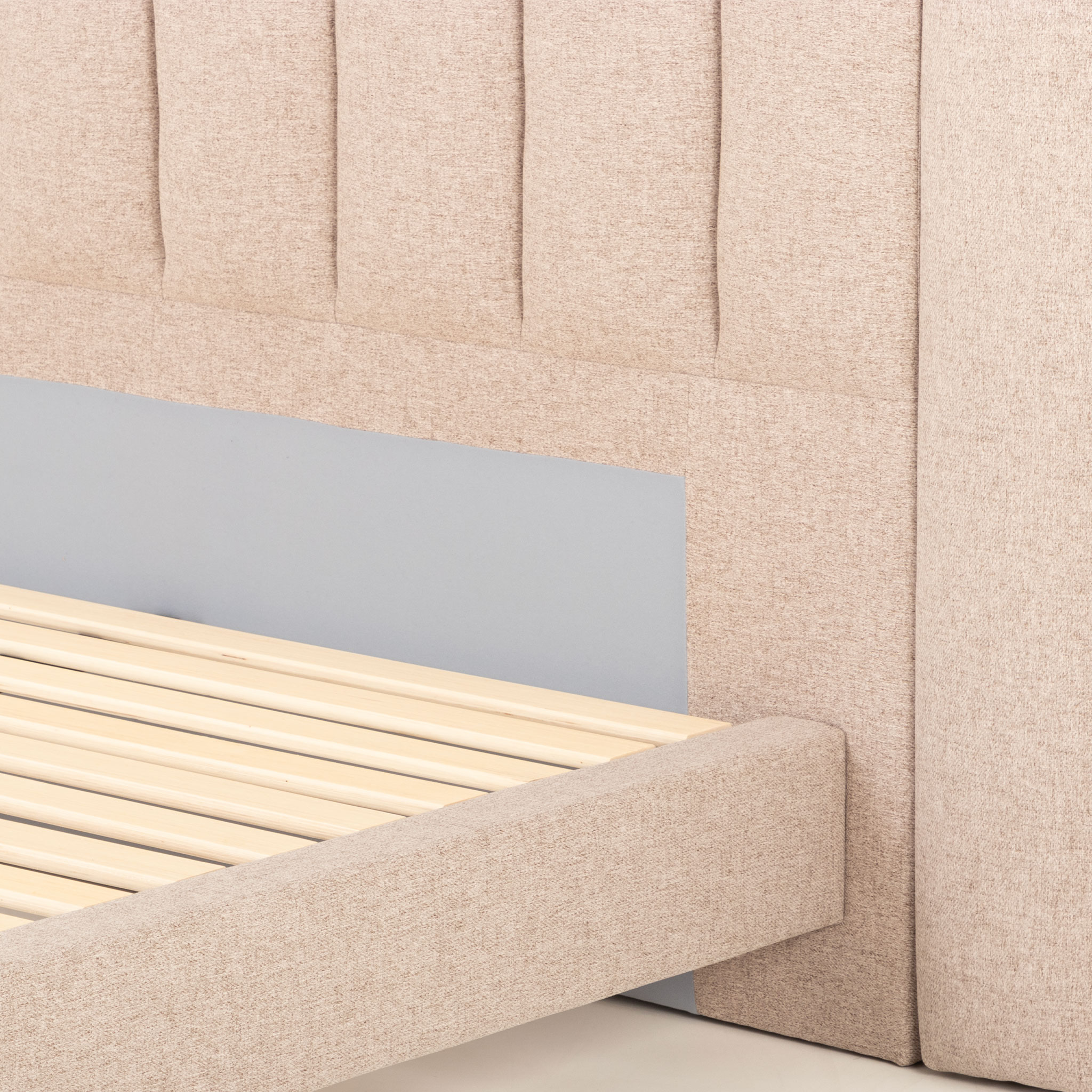 Riley King Bed Frame With Wings, Beige