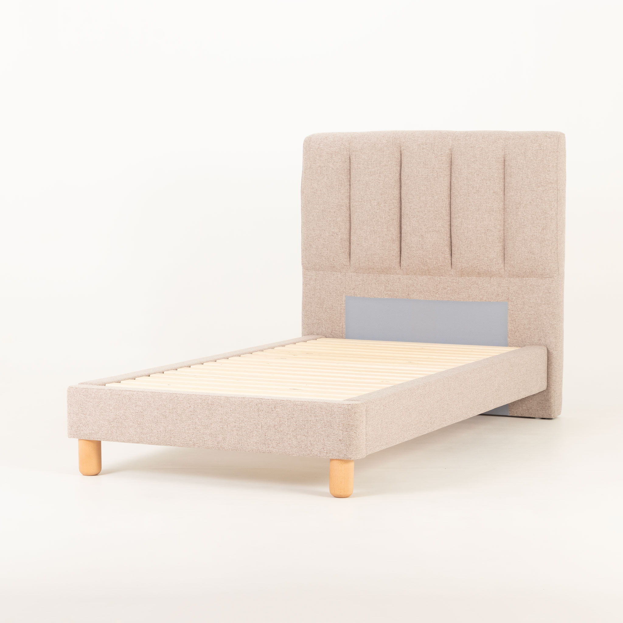 Riley King Single Bed Frame With Wings, Beige