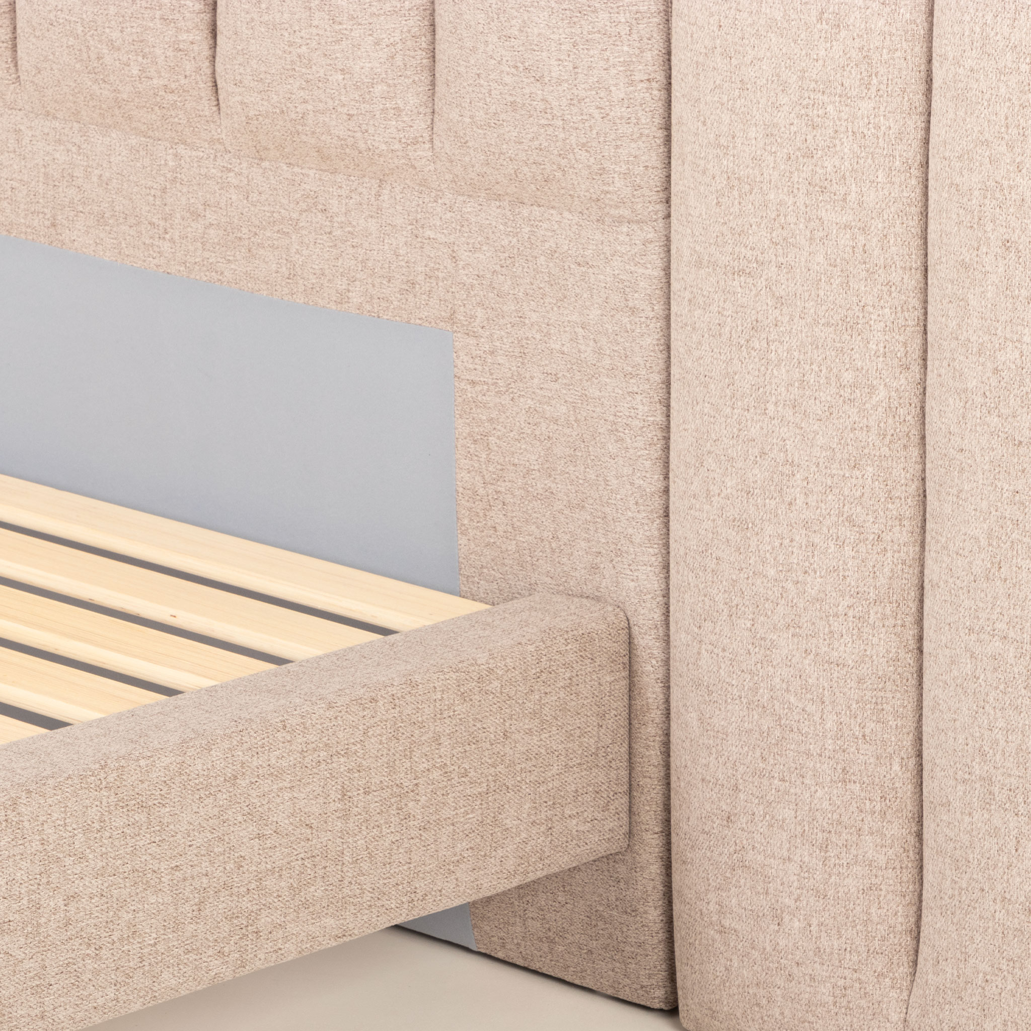 Riley King Single Bed Frame With Wings, Beige