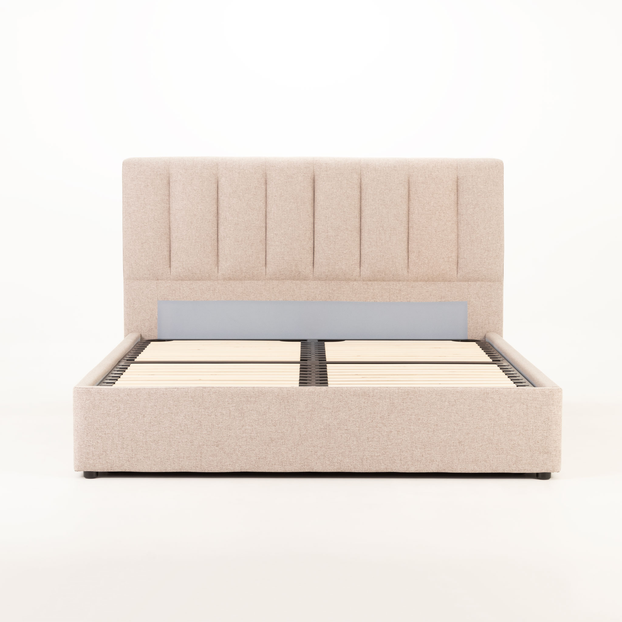 Riley Lift Up King Bed Frame With Wings, Beige