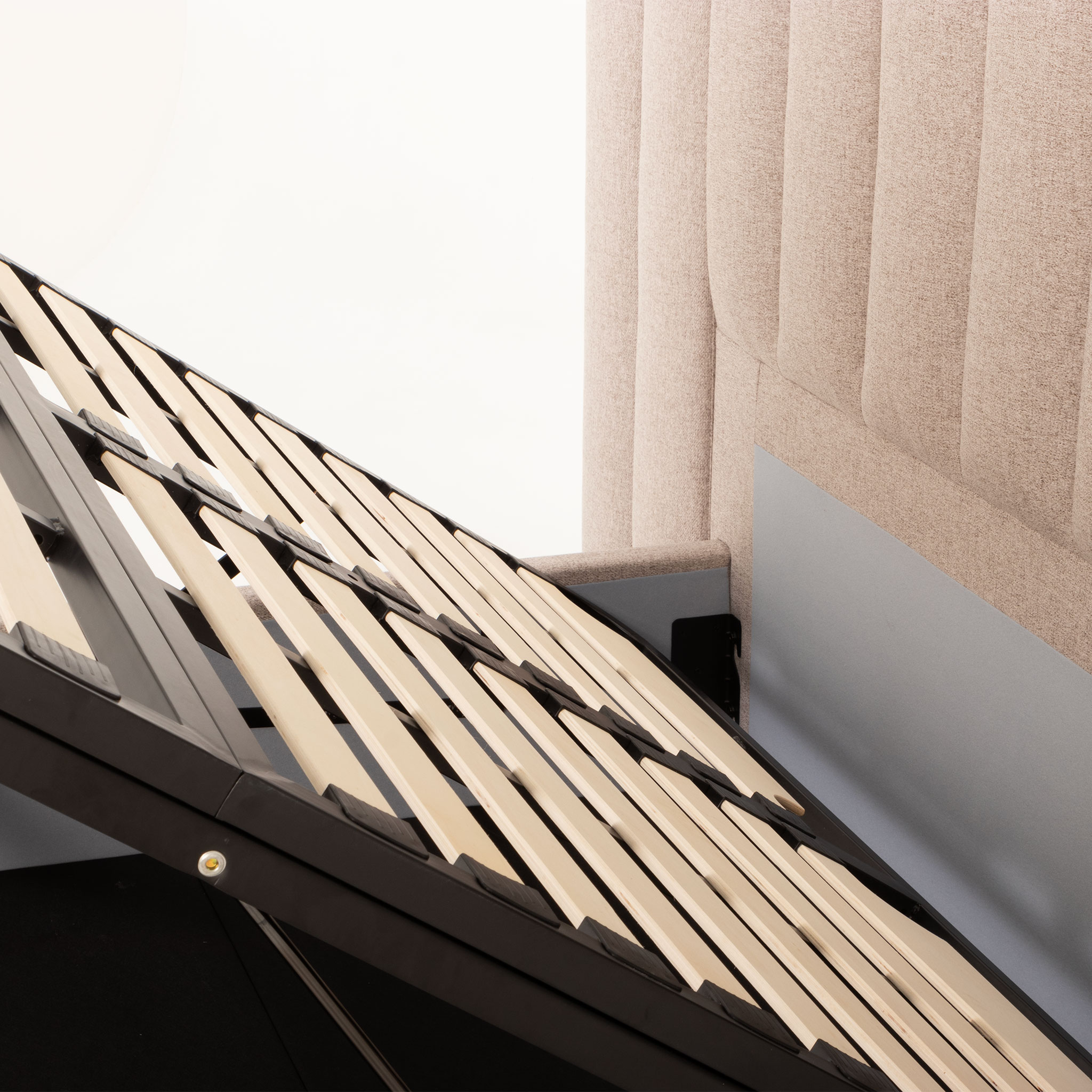 Riley Lift Up King Bed Frame With Wings, Beige