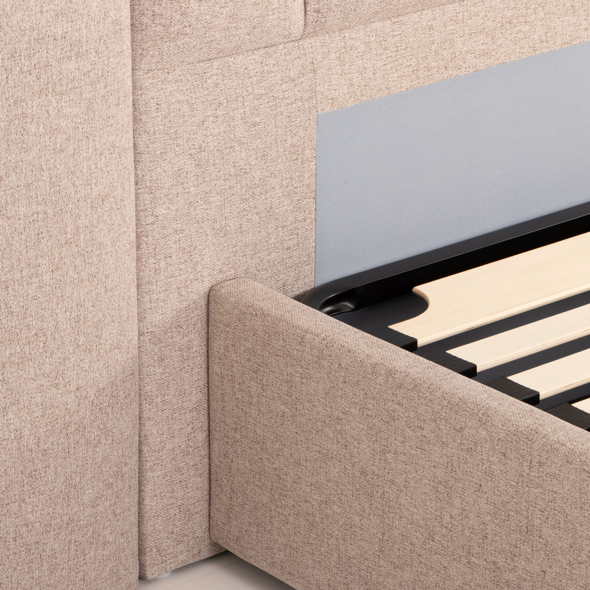 Riley Lift Up King Single Bed Frame With Wings, Beige