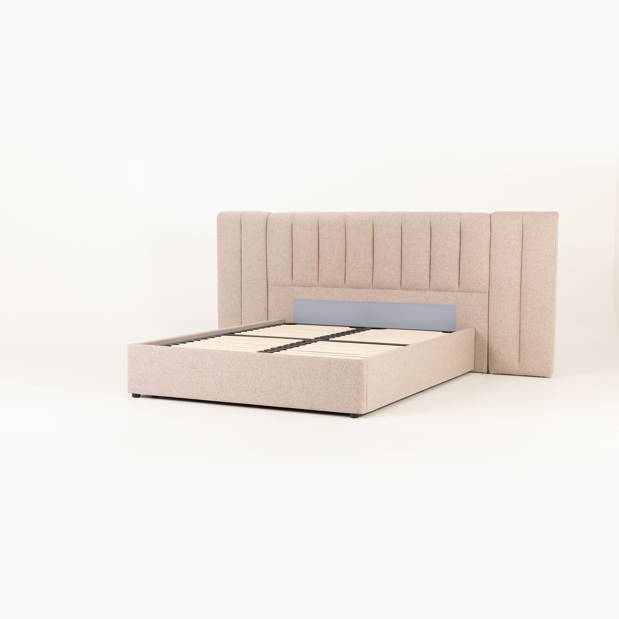 Riley Lift Up Queen Bed Frame With Wings, Beige