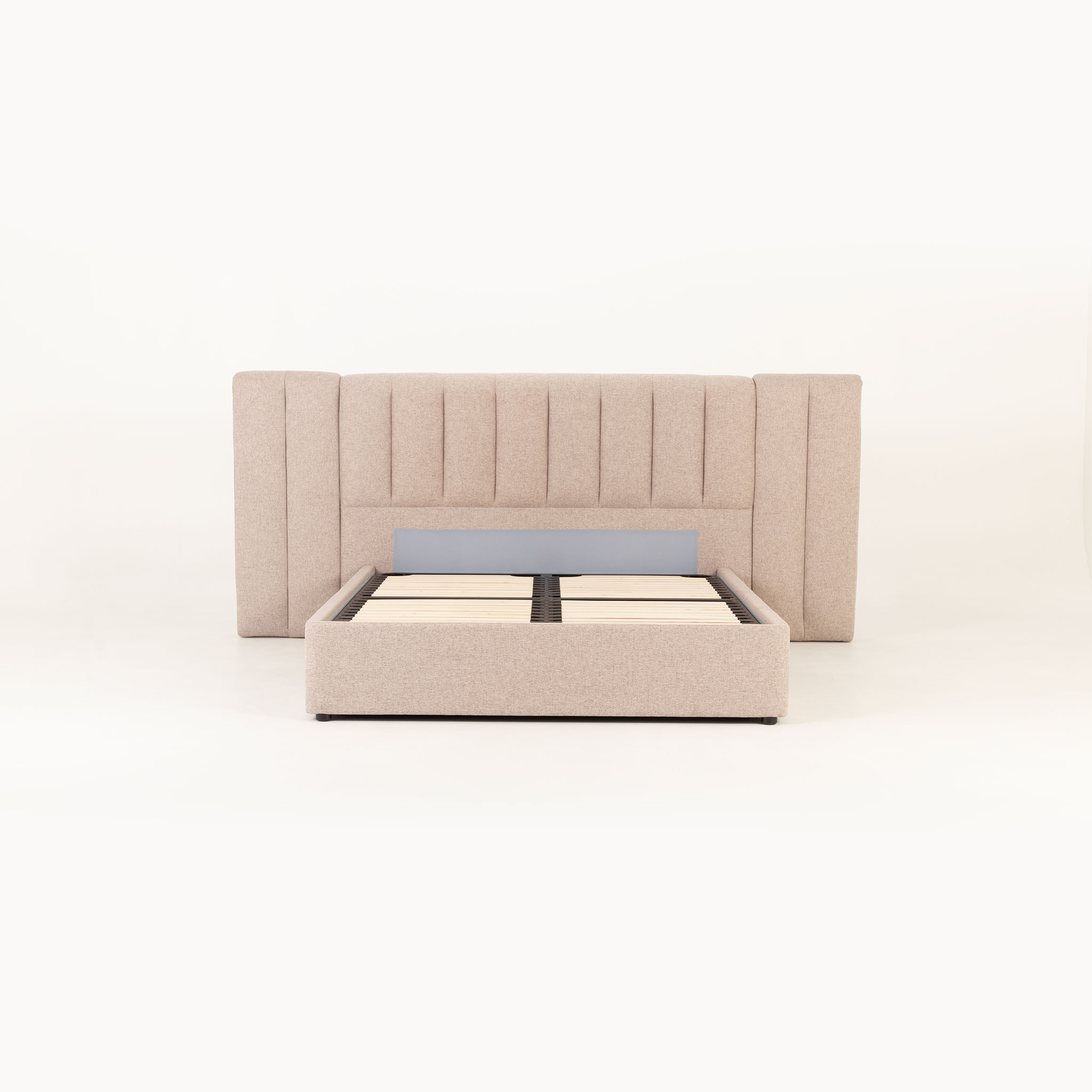 Riley Lift Up Queen Bed Frame With Wings, Beige