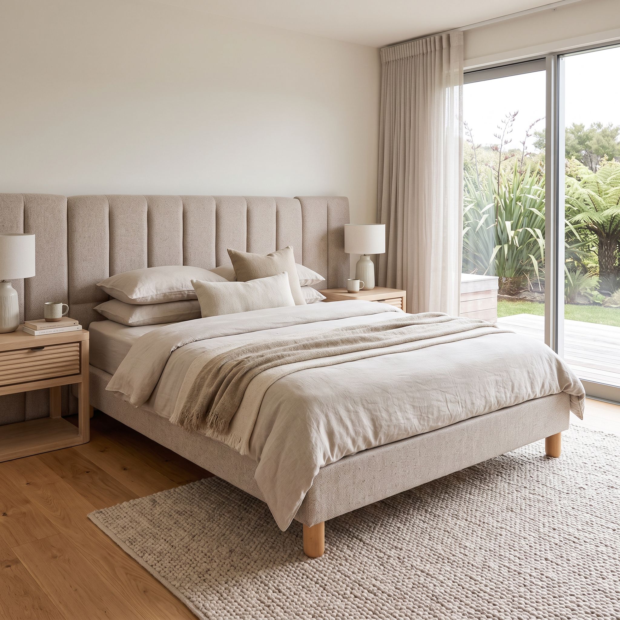 Riley Queen Bed Frame With Wings, Beige