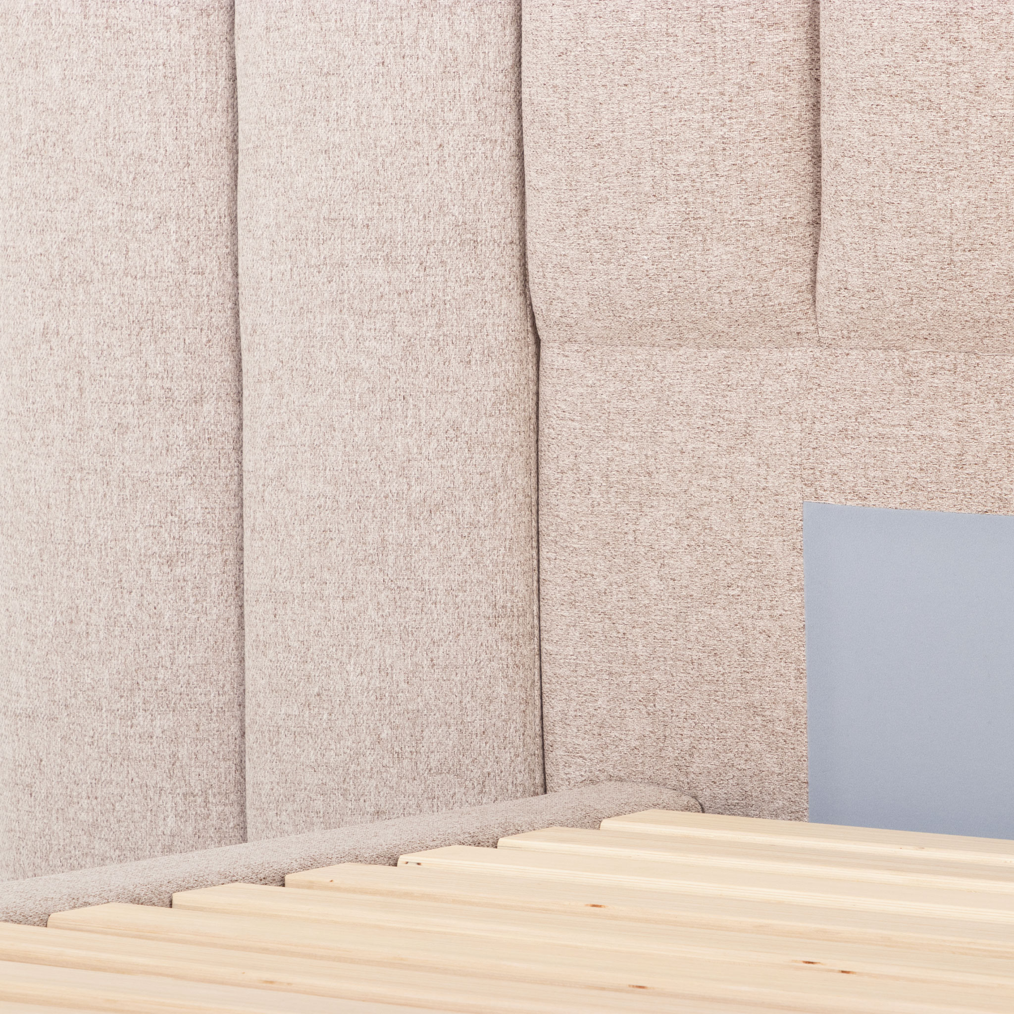 Riley Queen Bed Frame With Wings, Beige