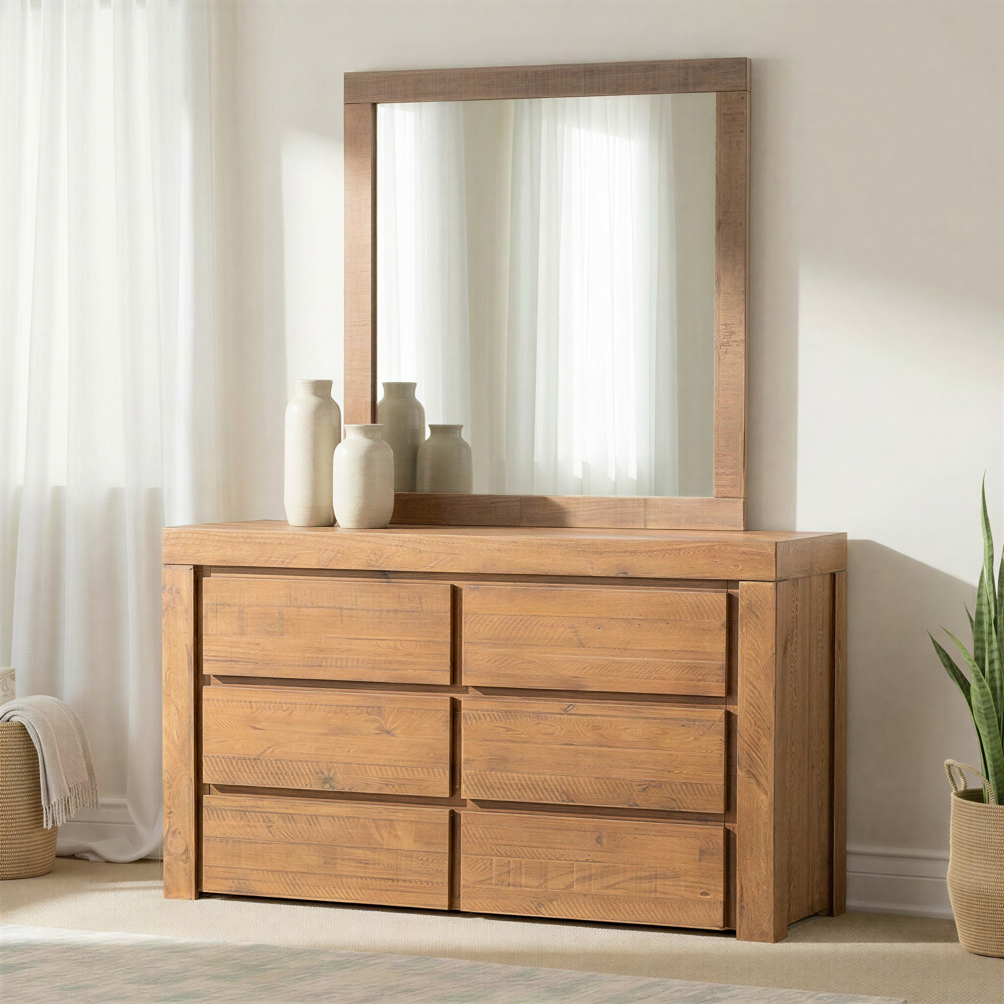Safin Lowboy & Dresser Mirror, Brown