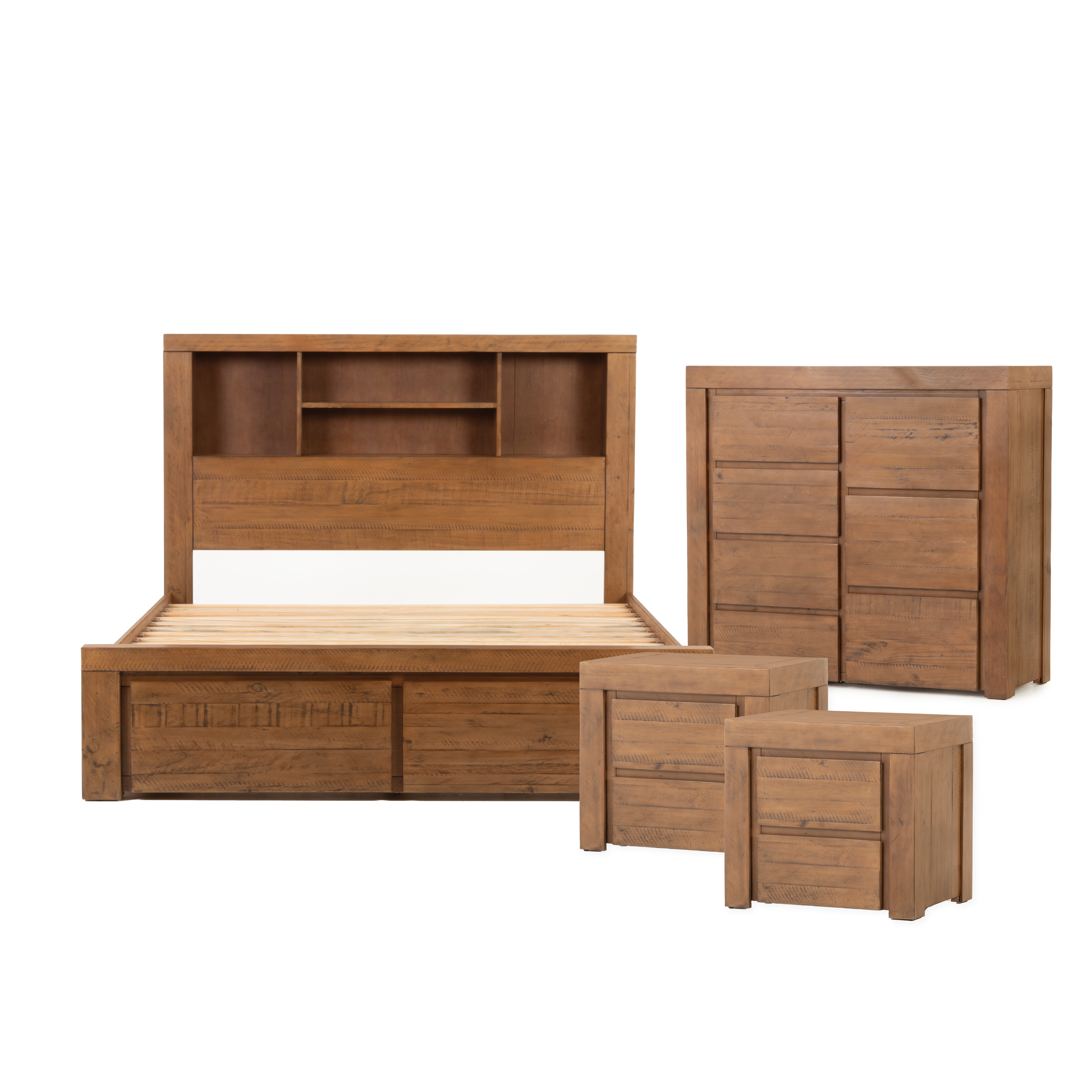 Safin 4 Piece Bedroom Set with King Bed Frame, Brown